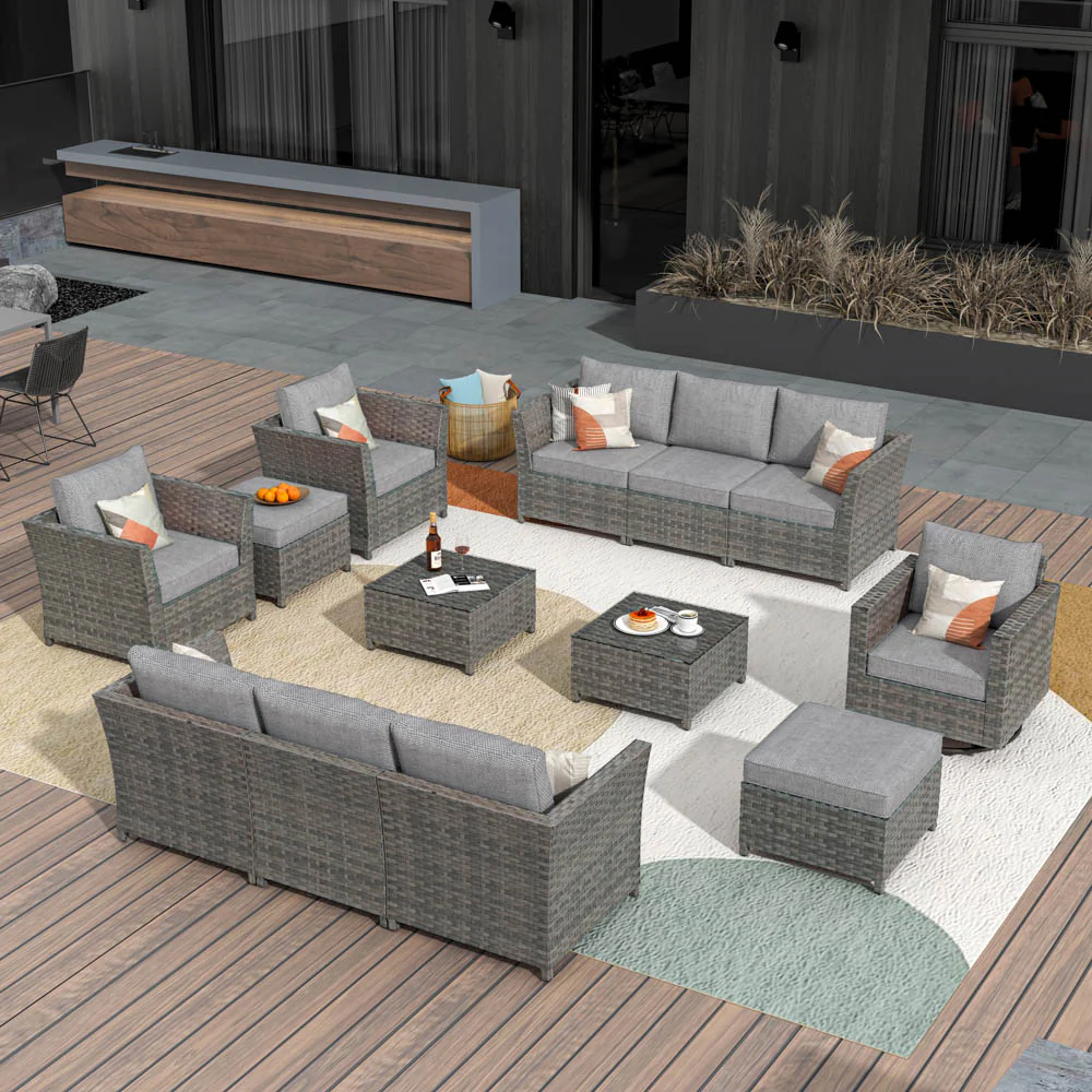 Ovios New Rimaru Series Patio Furniture Set 13-Piece include Swivel Chairs Set Partially Assembled