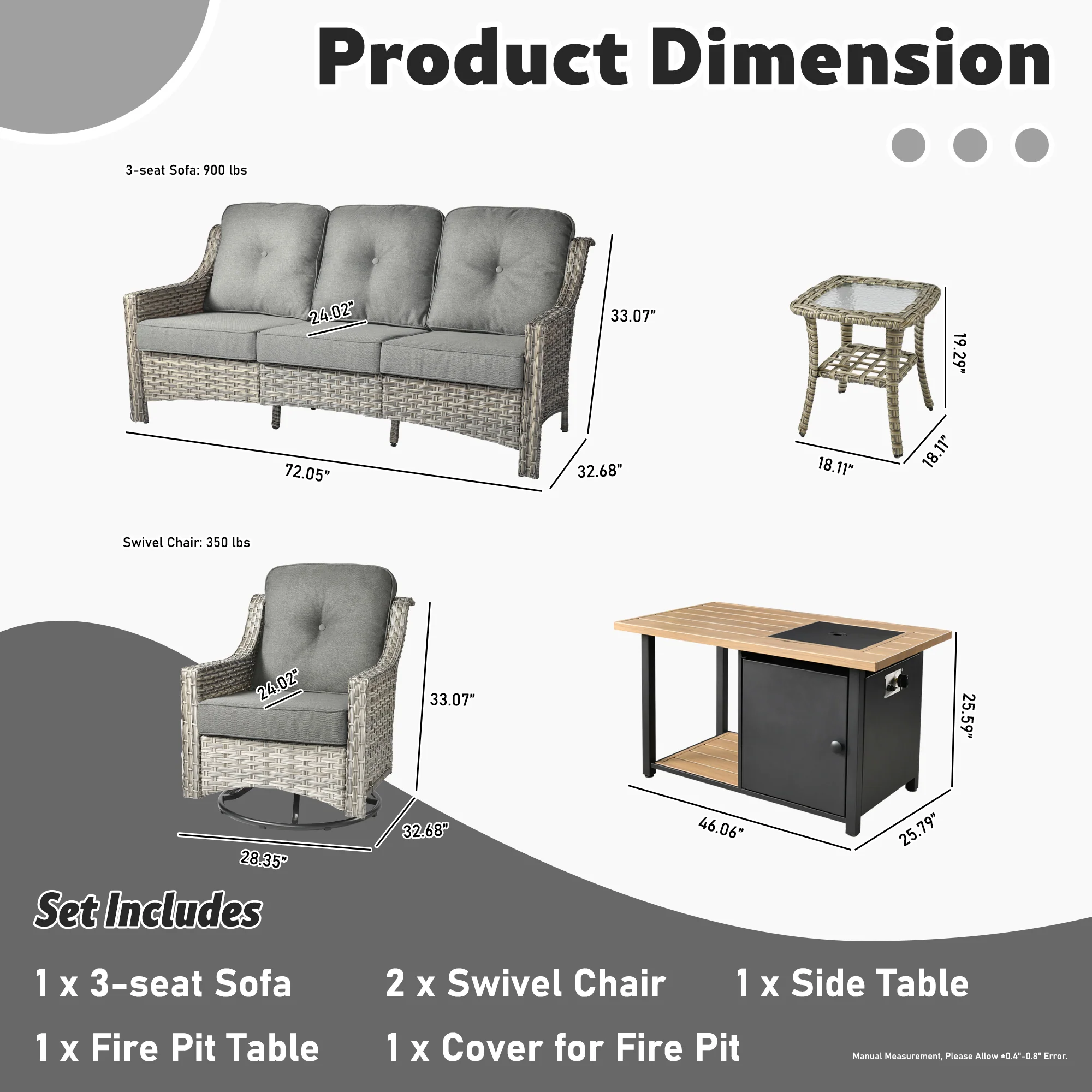 Ovios Conversation Set 5-Piece PAD Series include Rocking Chair & 47