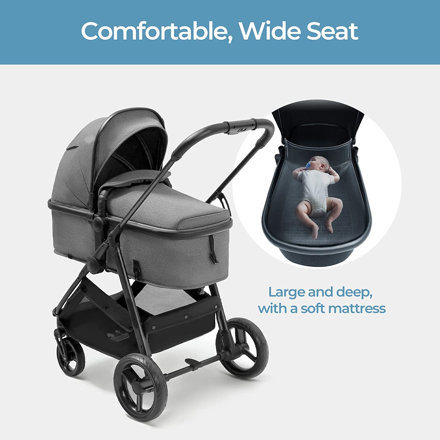 Convertible Baby Stroller with Bassinet Mode - Foldable Infant Stroller to Explore More as a Family - Toddler Stroller with Reversible Stroller Seat