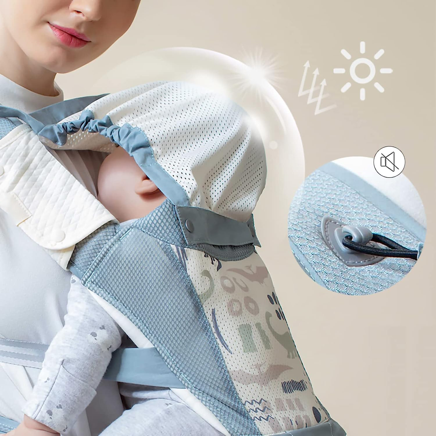 Baby Carrier Newborn to Toddler Baby Hip Carrier with Head Hood,Waist Extender & 3 Pieces Teething Pads (Grey)