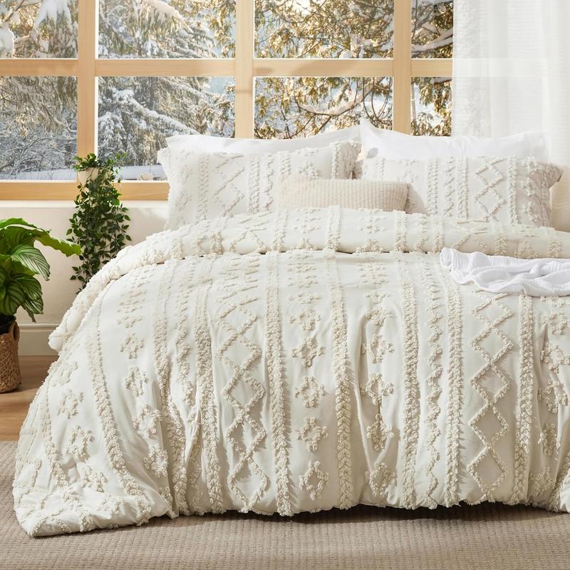 Bedsure Tufted Boho Comforter Set - Boho Bed Set, GentleSoft 3 Pieces Farmhouse Shabby Chic Embroidery Bedding, Gifts for Woman, Soft Jacquard Comforter for All Seasons