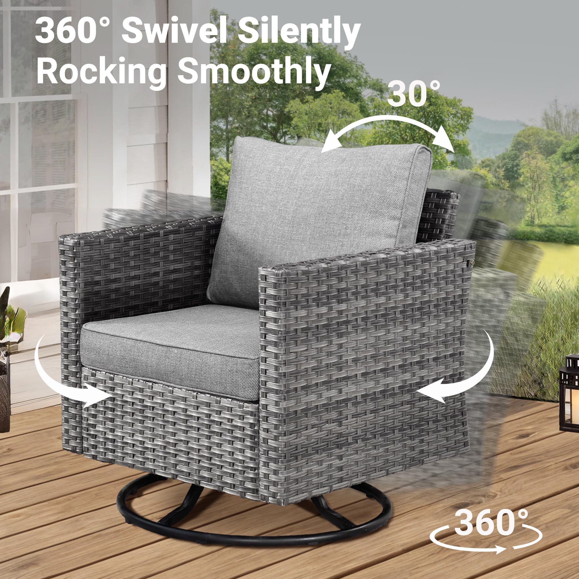 Ovios Patio Vultros 6-Piece Set With Swivel Chair Lover seat and 30'' Propane Fire Pit Table