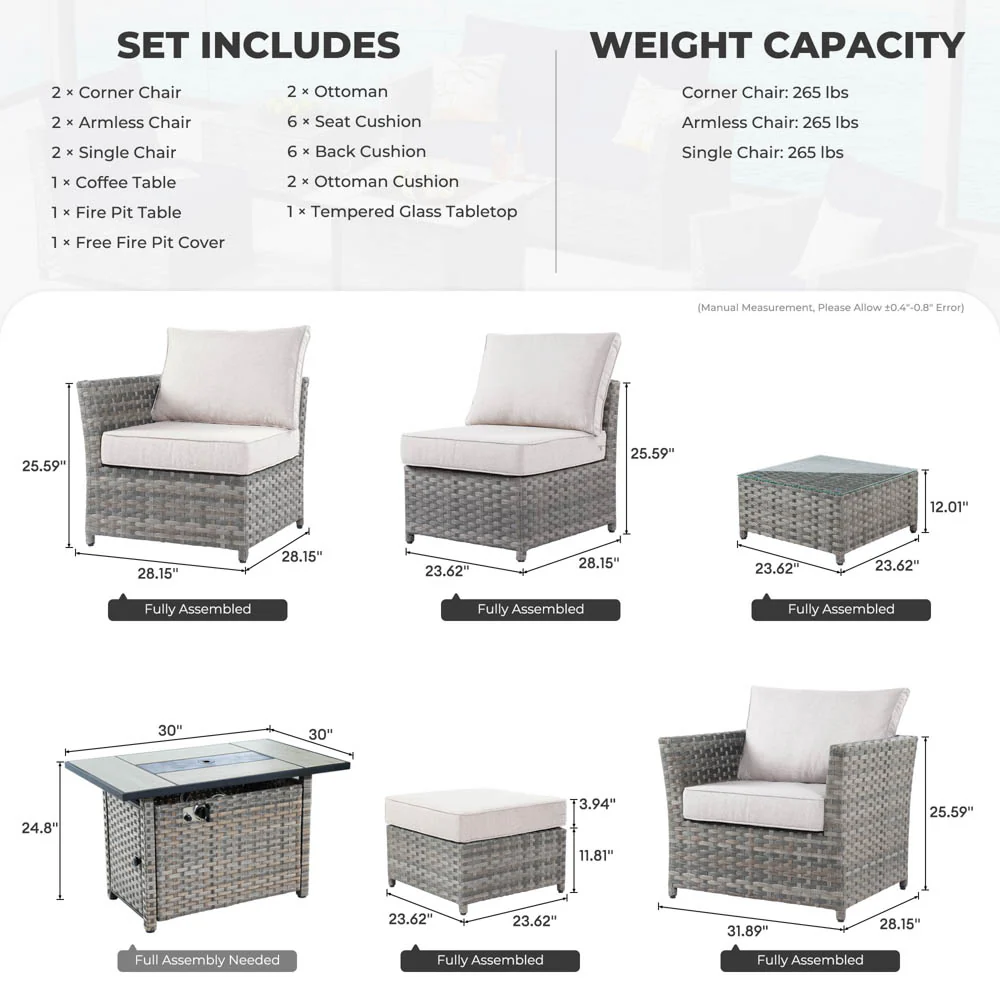 Ovios New Rimaru Series Patio Furniture Set 10-Piece include 42
