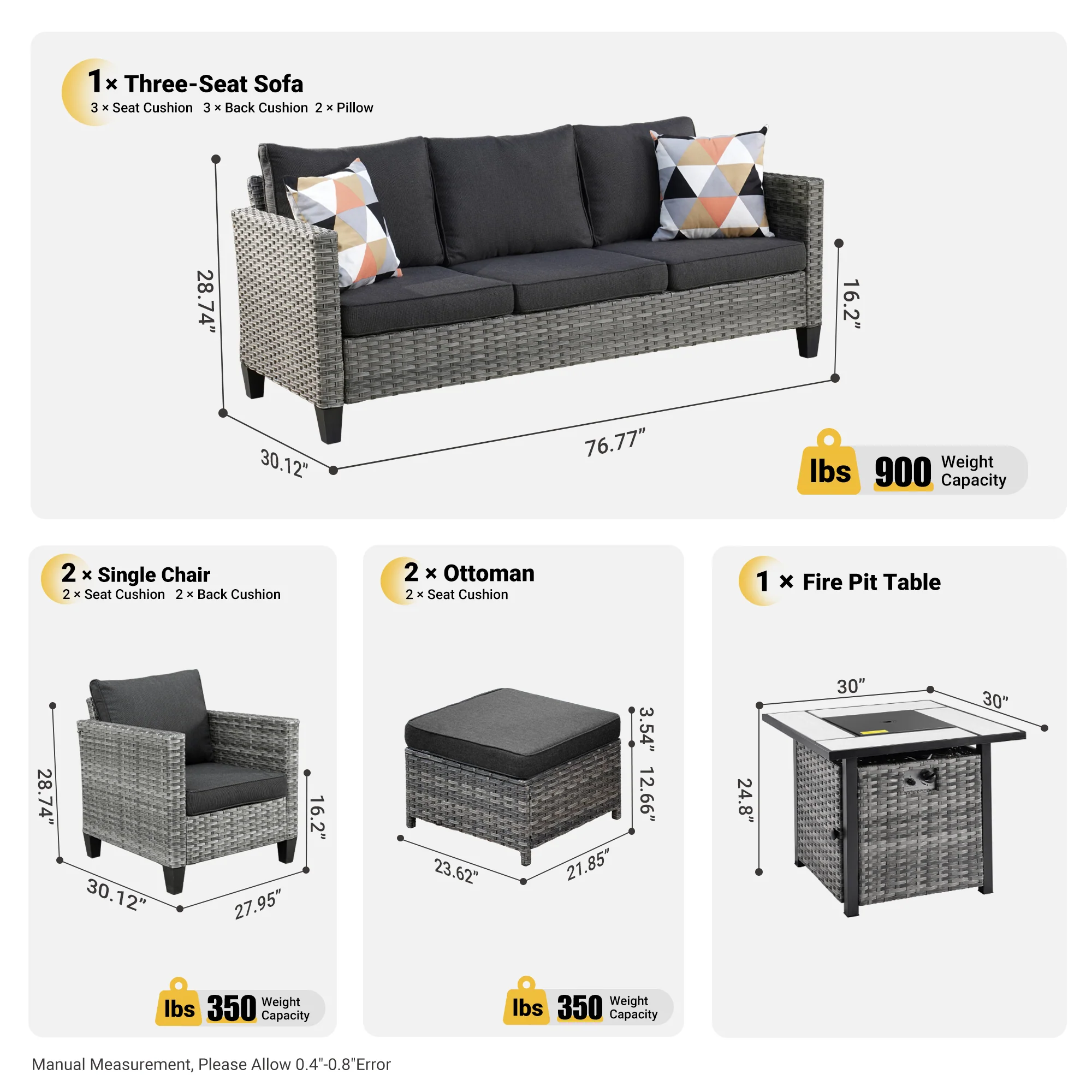 Ovios Patio Conversation Set 6-Piece with 30'' Fire Pit Table and Vultros Set