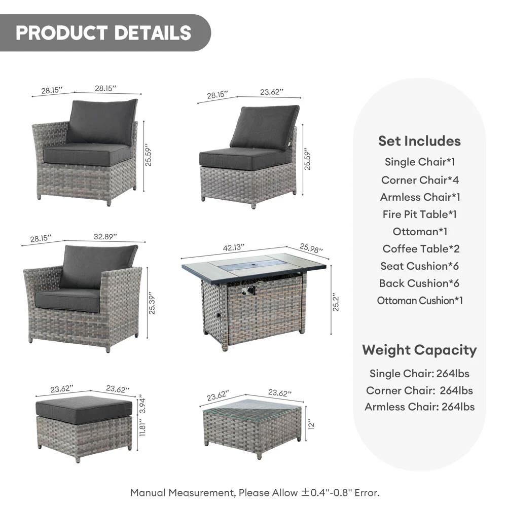 Ovios New Rimaru Series Patio Furniture Set 10-Piece include 42