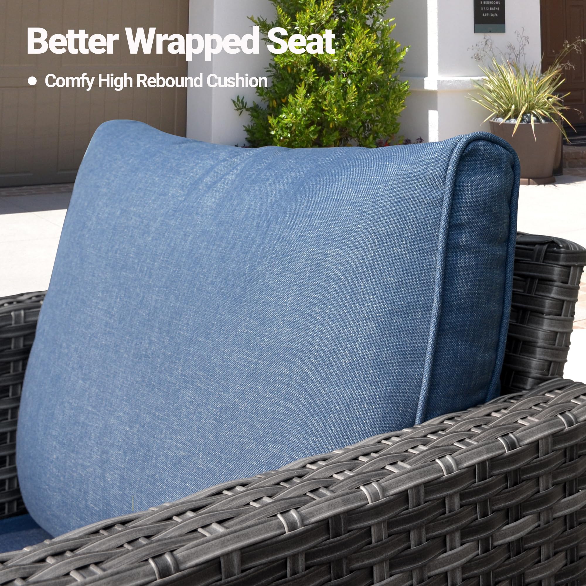 Ovios Patio Furniture 3-Piece Set with Swivel Chairs and Table Square Shape Armrest