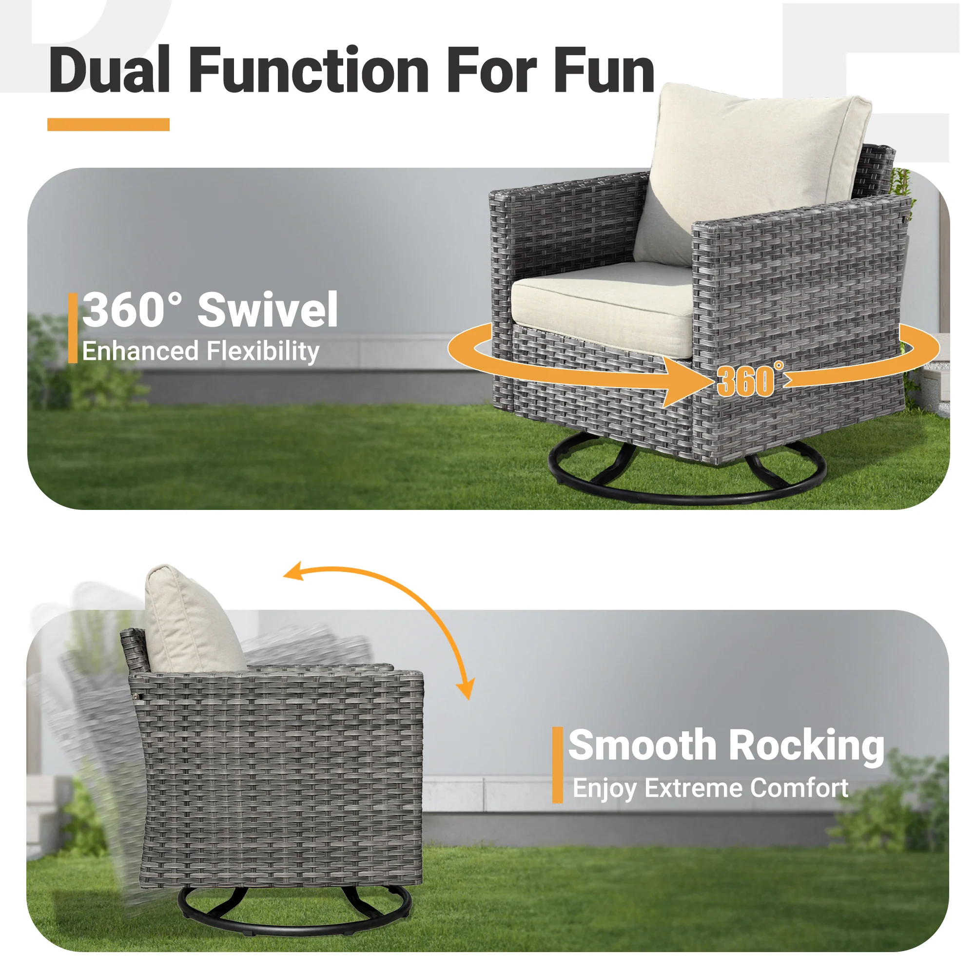 Ovios Patio Vultros 9-Piece Set with 2 Swivel Chairs and 30'' Propane Fire Pit Table