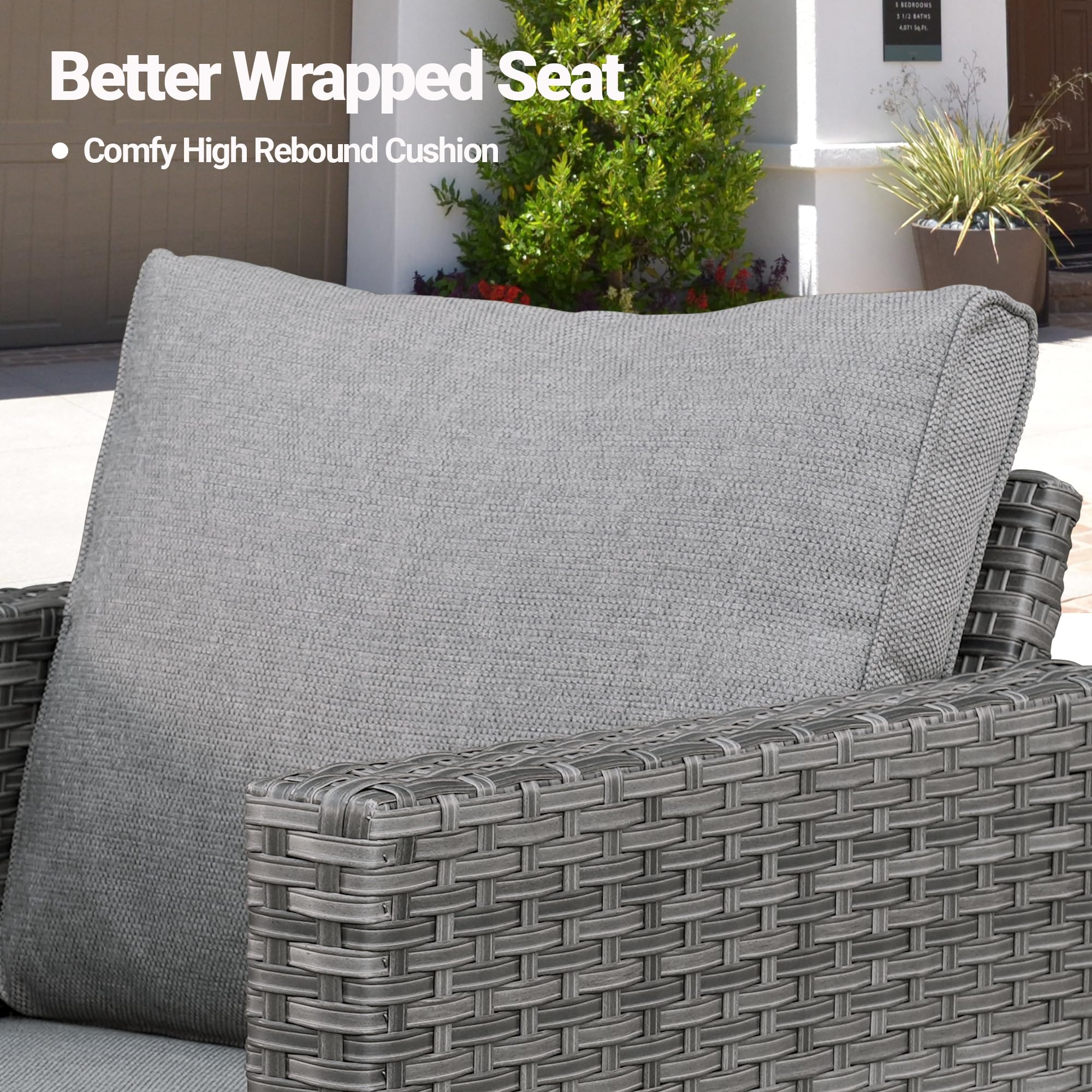 Ovios Patio Furniture 3-Piece Set with Swivel Chairs and Table Square Shape Armrest