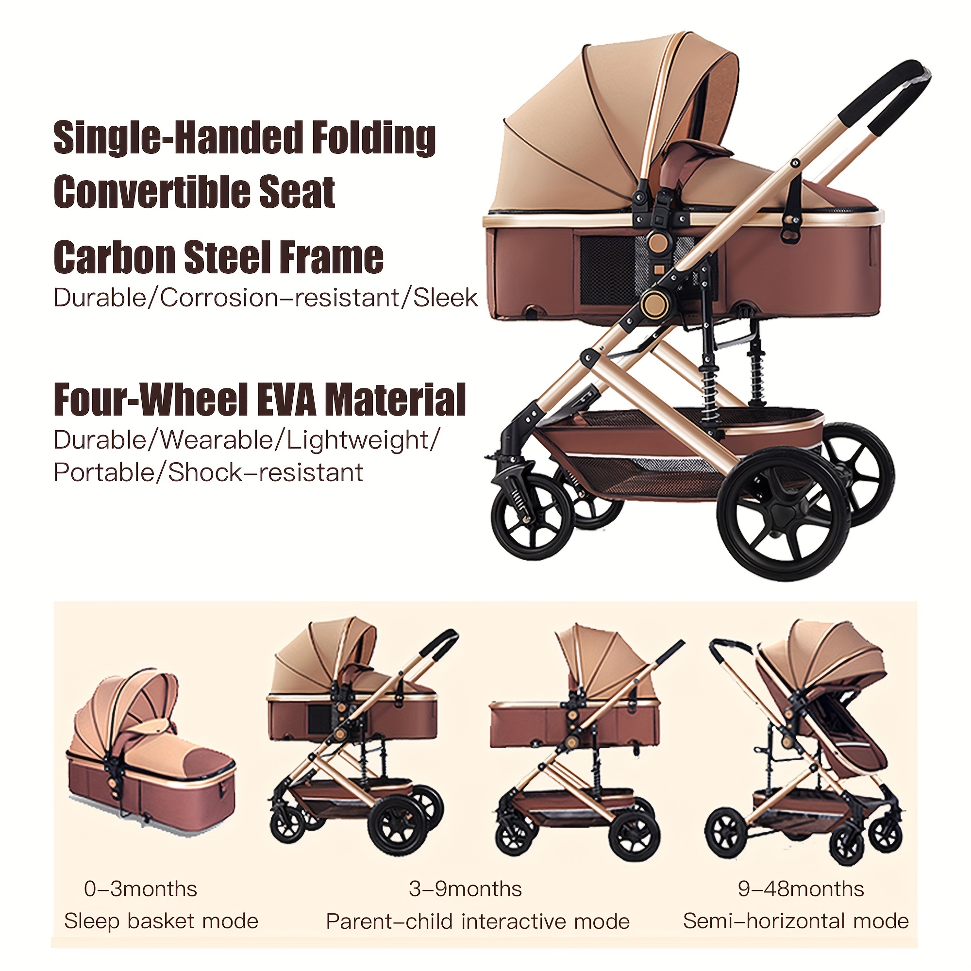 3-in-1 High Landscape Baby Stroller Travel Systems For Toddlers 1-3 Years Old & 0-12months, Portable Folding Baby Stroller For Kids With One-Click Car Collection, Gift For Boys And Girls