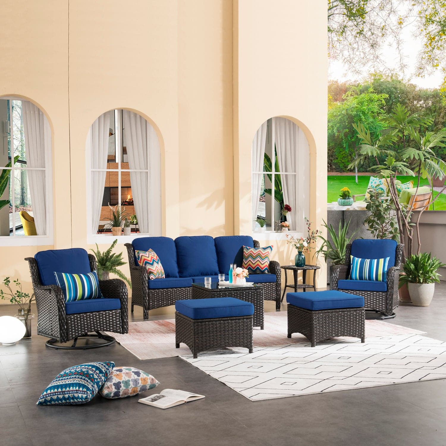 Ovios Patio Conversation Set 7-Piece with Swivel Chairs and Table Kenard