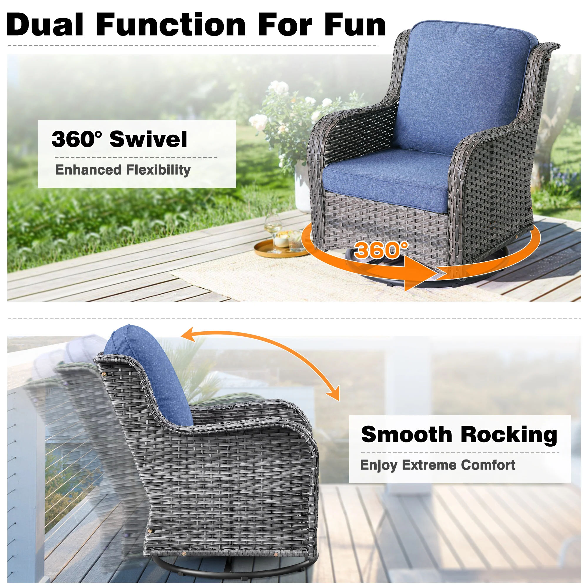 Ovios Outdoor Furniture 9-Piece with 30'' Fire Pit Table and Kenard 2 Rocking Chairs
