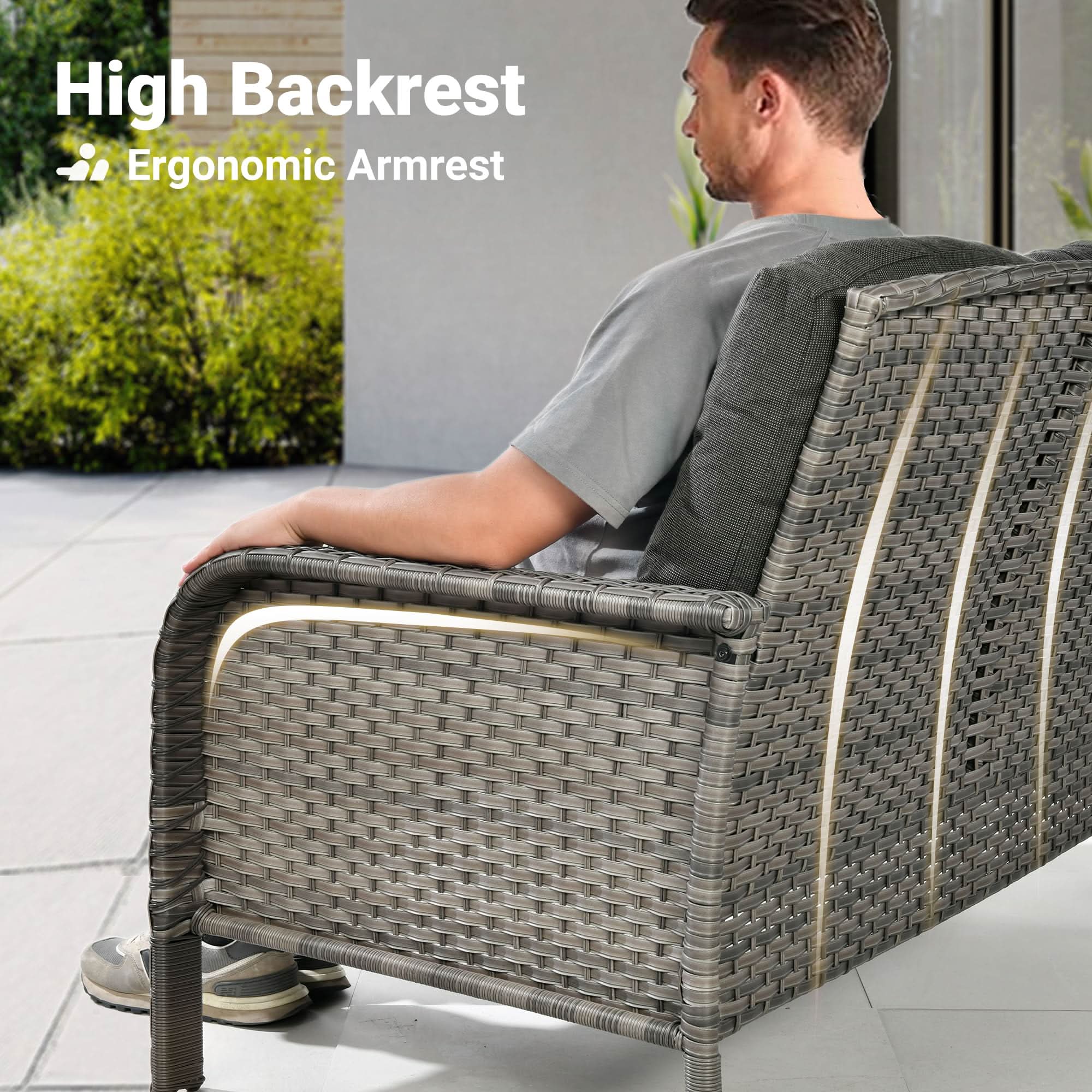 Ovios Patio Furniture Set New August 4 Piece High Back All Weather PE Wicker