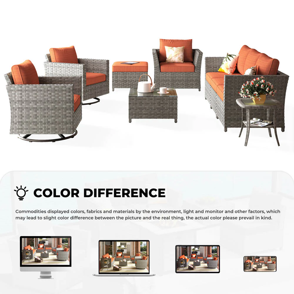 Ovios New Rimaru Series Patio Furniture Set  9-Piece include Swivel Chairs Set Partially Assembled