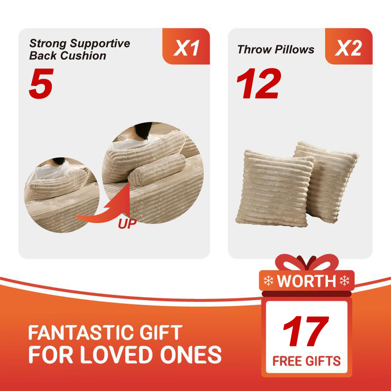 【Mother's Day gift】Ovios 49'' Boneless Chaise Lounge, Upholstered Sofa Bed with Throw Pillows and Armrests, Indoor Sleeper Chair- Luxurious Plush Corduroy Chair Bed for Living Room - No Assembly Required