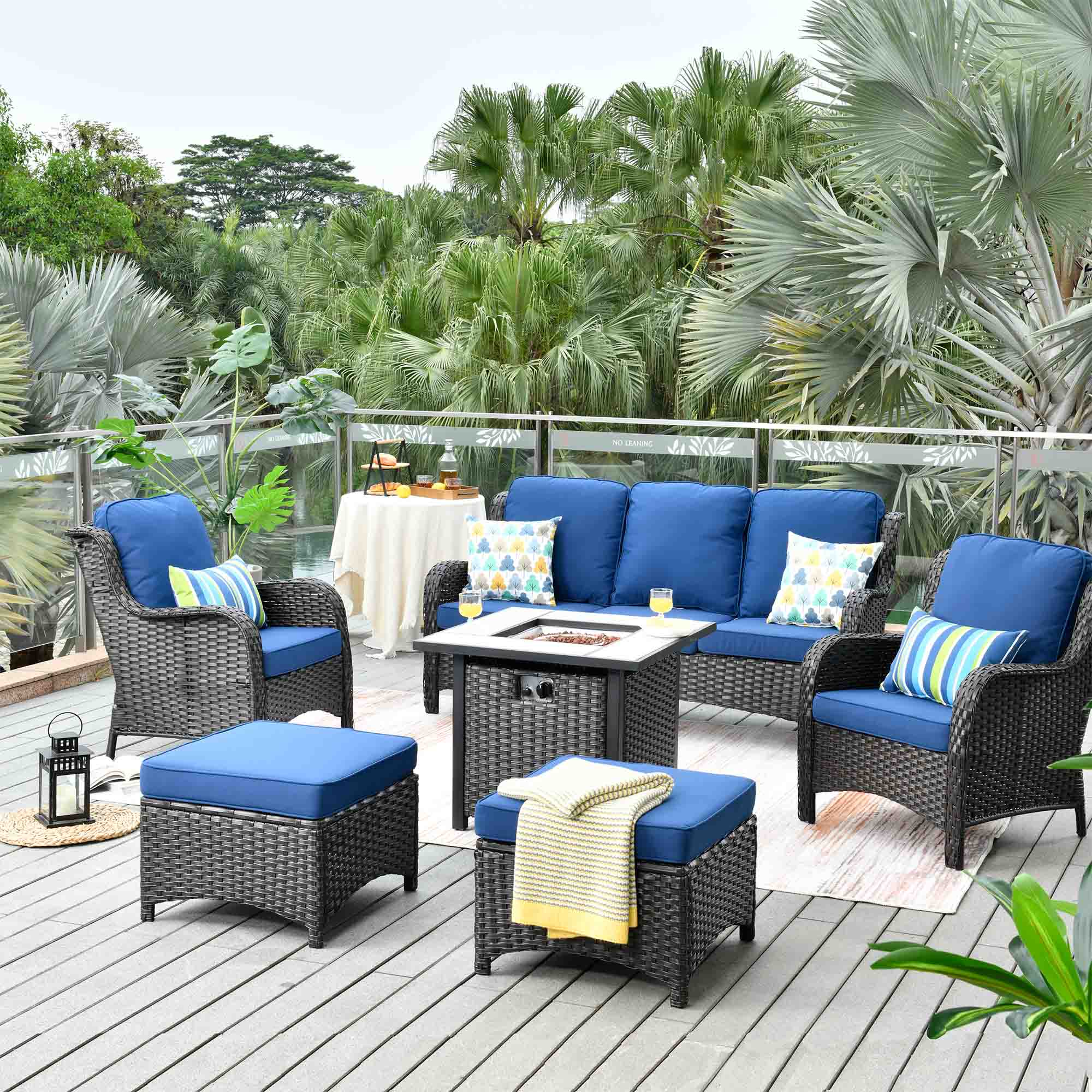 Ovios Patio Conversation Set 6-Piece with 30' Fire Pit Table and Kenard Set