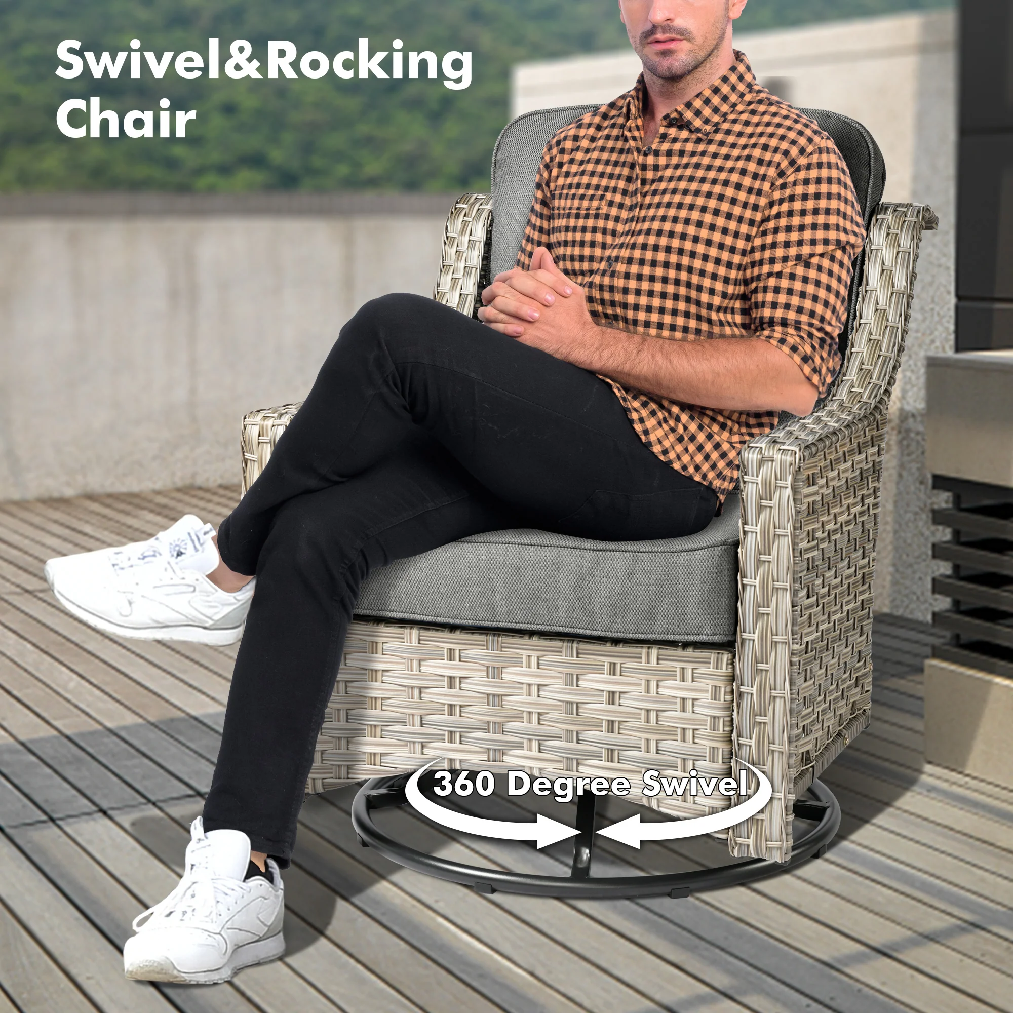 Ovios Conversation Set 5-Piece, PAD Series,Included Swivel Chair