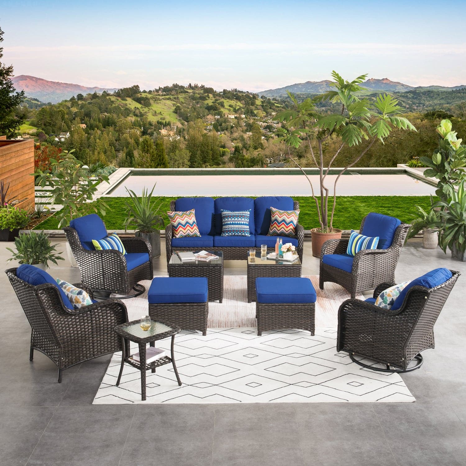 Ovios Patio Conversation Set 10-Piece with Rocking Chairs and Table Kenard