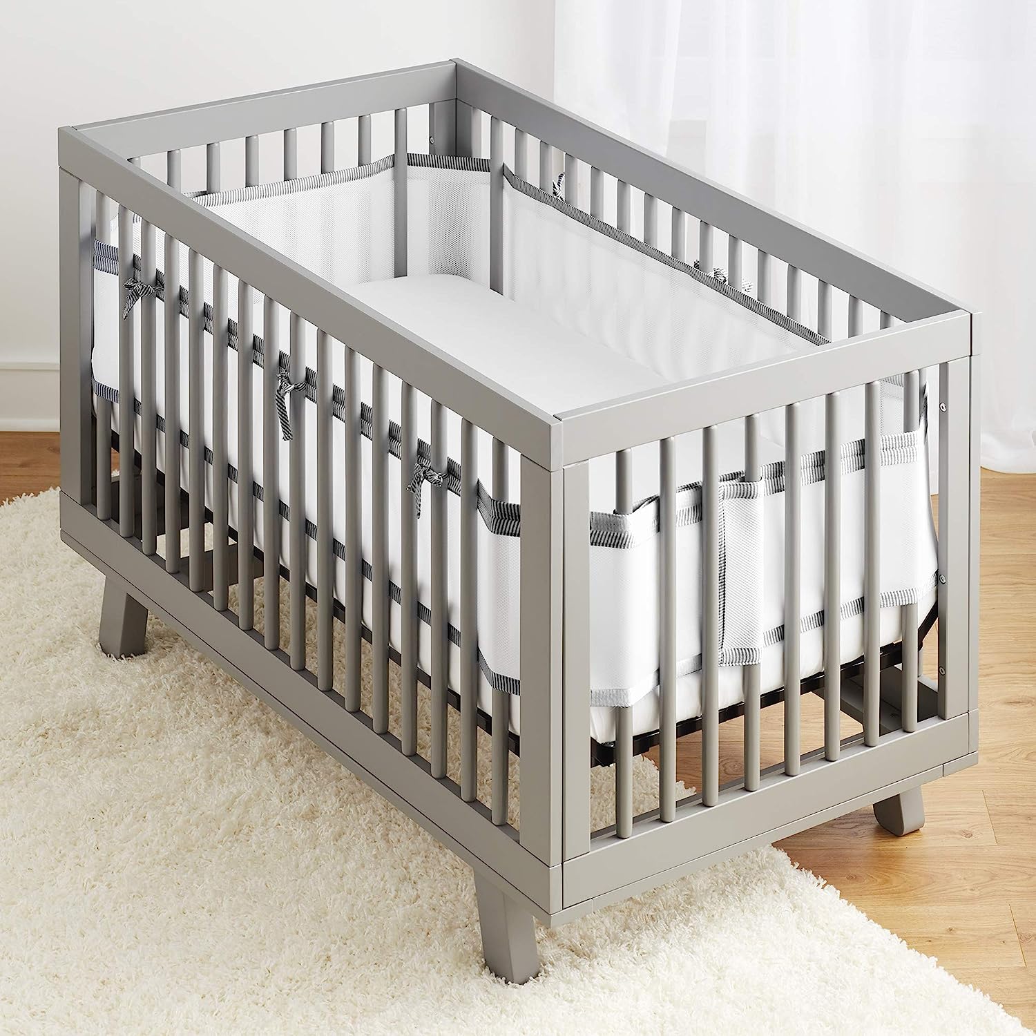 BreathableBaby Breathable Mesh Crib Liner C Classic Collection C White C Fits Full-Size Four-Sided Slatted and Solid Back Cribs C Anti-Bumper