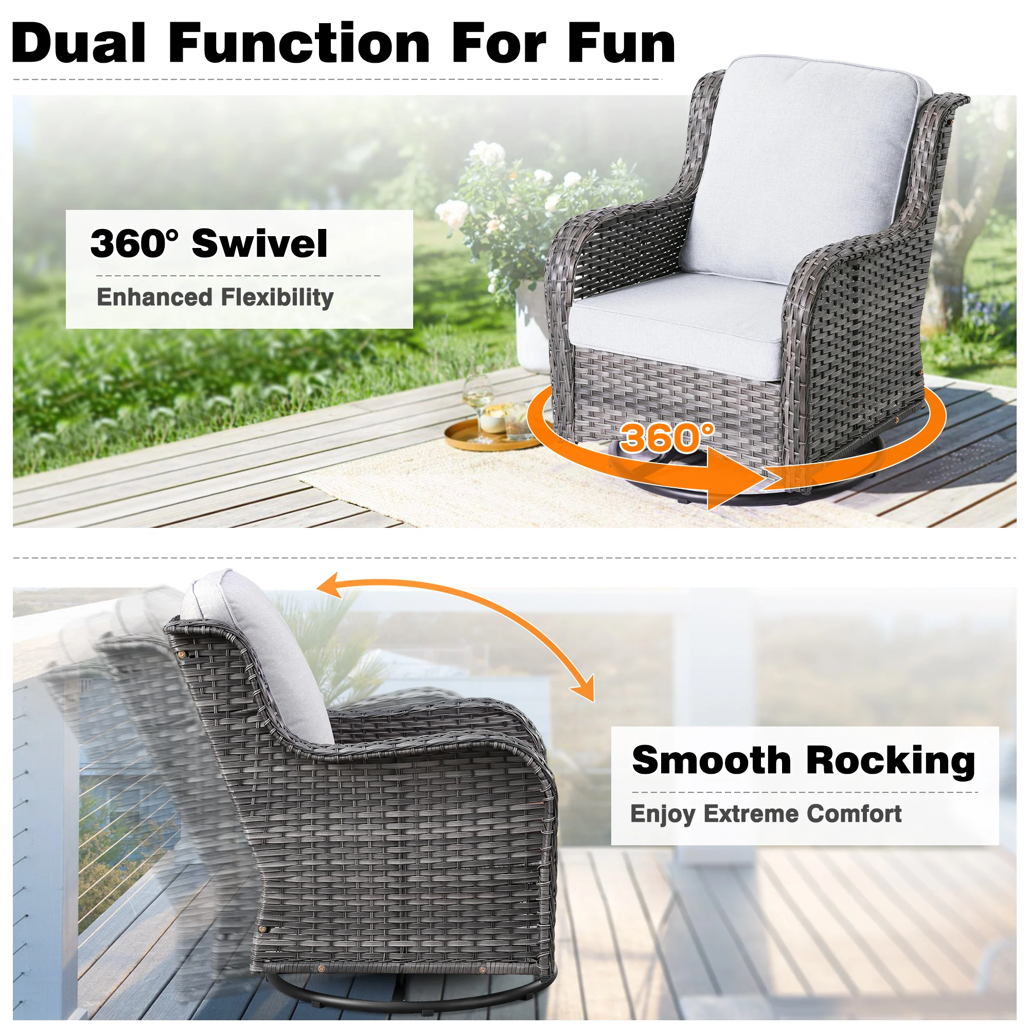 Ovios Outdoor Furniture 9-Piece with 30'' Fire Pit Table and Kenard 2 Rocking Chairs