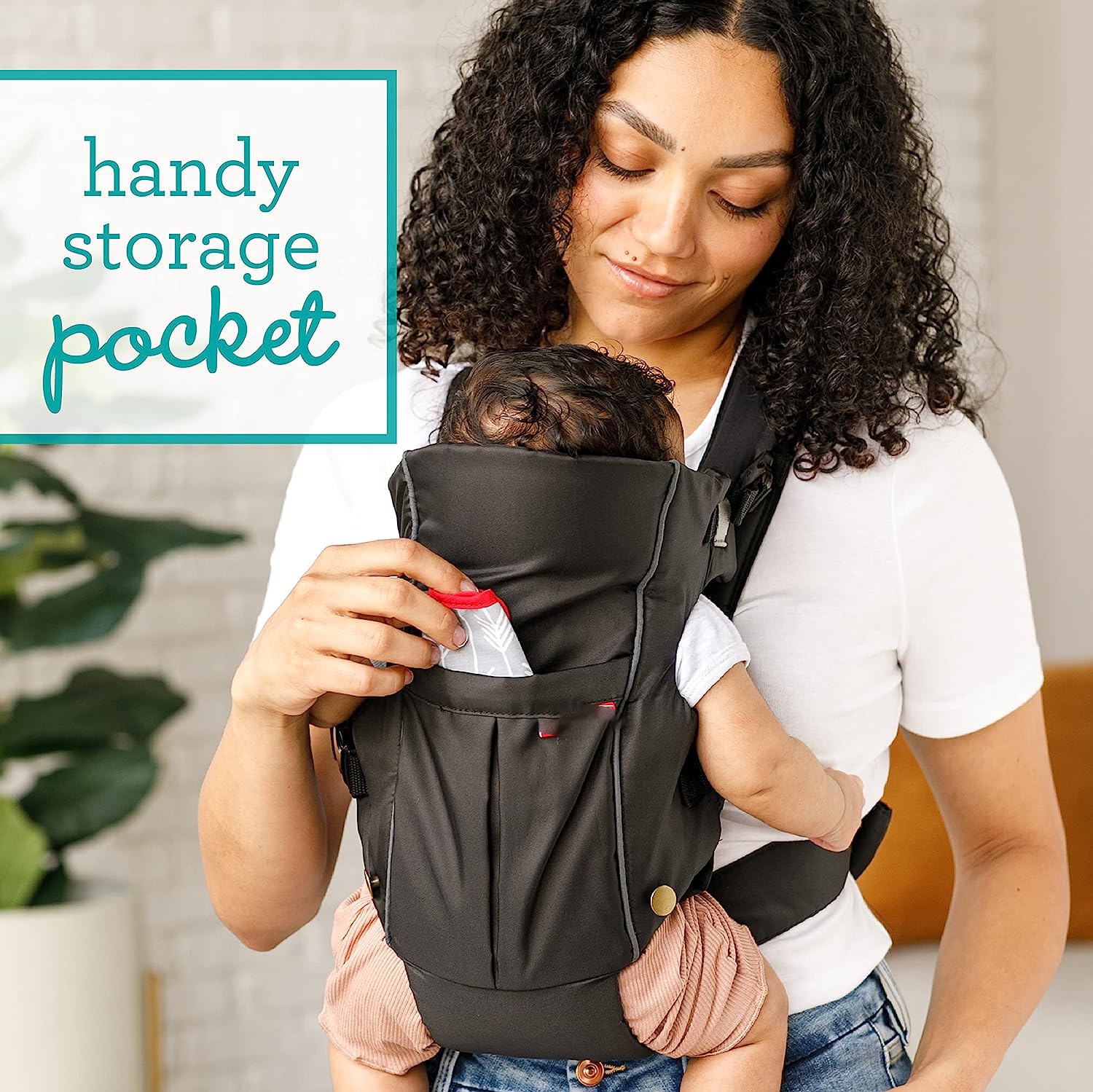 Classic Carrier with Pocket - 2 Ways to Carry Black Carrier with Wonder Bib & Essentials Storage Front Pocket, Adjustable Back Strap, 1-Piece