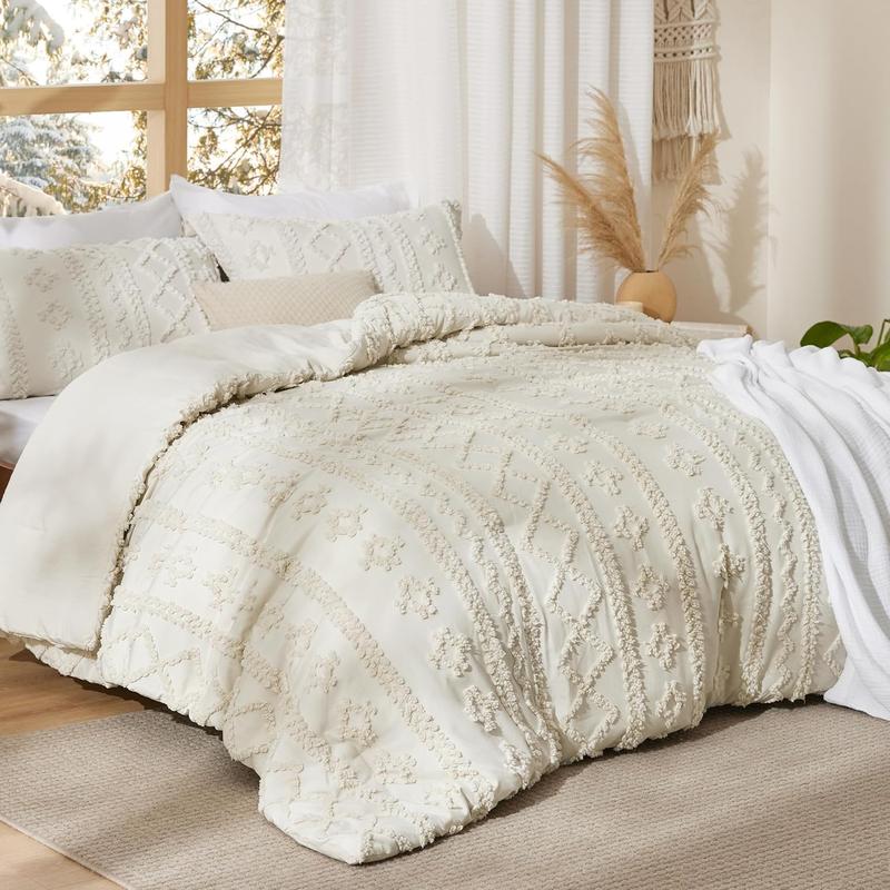 Bedsure Tufted Boho Comforter Set - Boho Bed Set, GentleSoft 3 Pieces Farmhouse Shabby Chic Embroidery Bedding, Gifts for Woman, Soft Jacquard Comforter for All Seasons