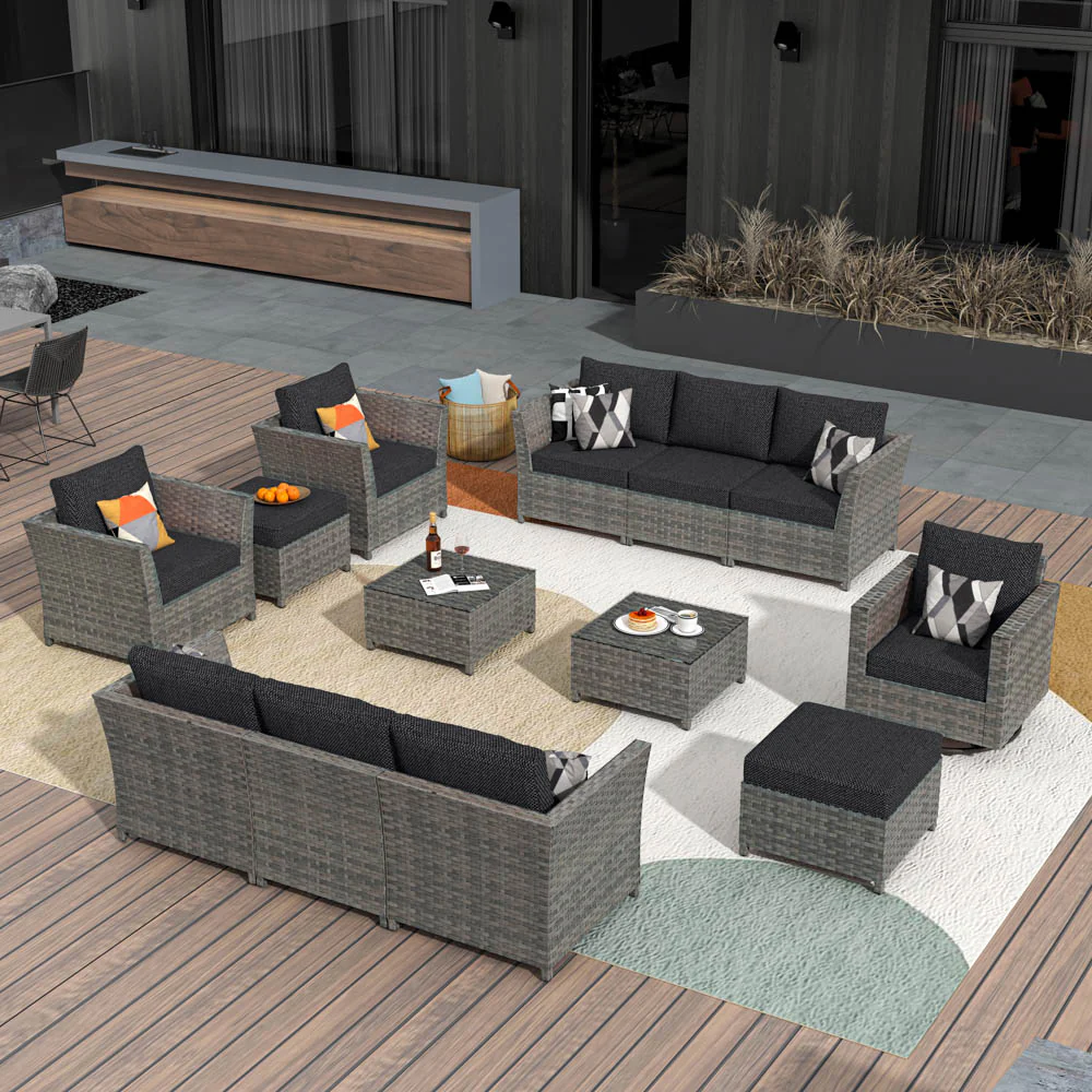 Ovios New Rimaru Series Patio Furniture Set 13-Piece include Swivel Chairs Set Partially Assembled