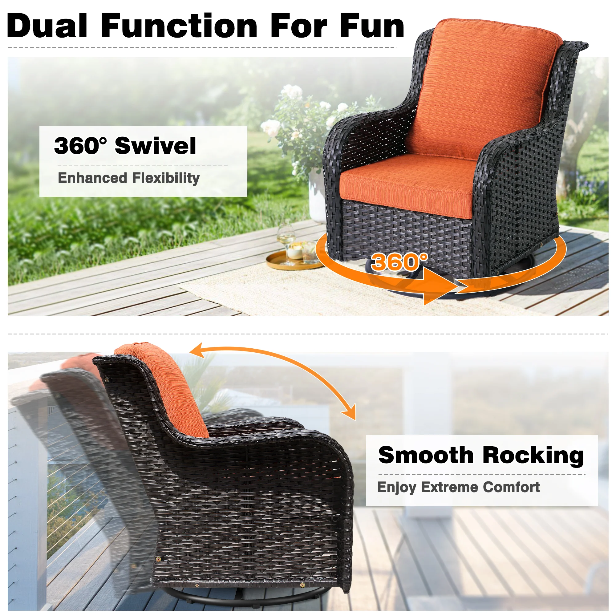 Ovios Outdoor Furniture 9-Piece with 30'' Fire Pit Table and Kenard 2 Rocking Chairs