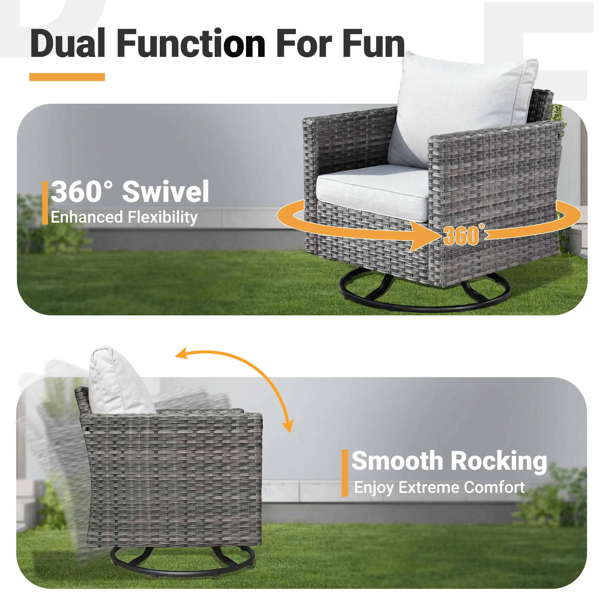 Ovios Patio Vultros 9-Piece Set with 2 Swivel Chairs and 30'' Propane Fire Pit Table