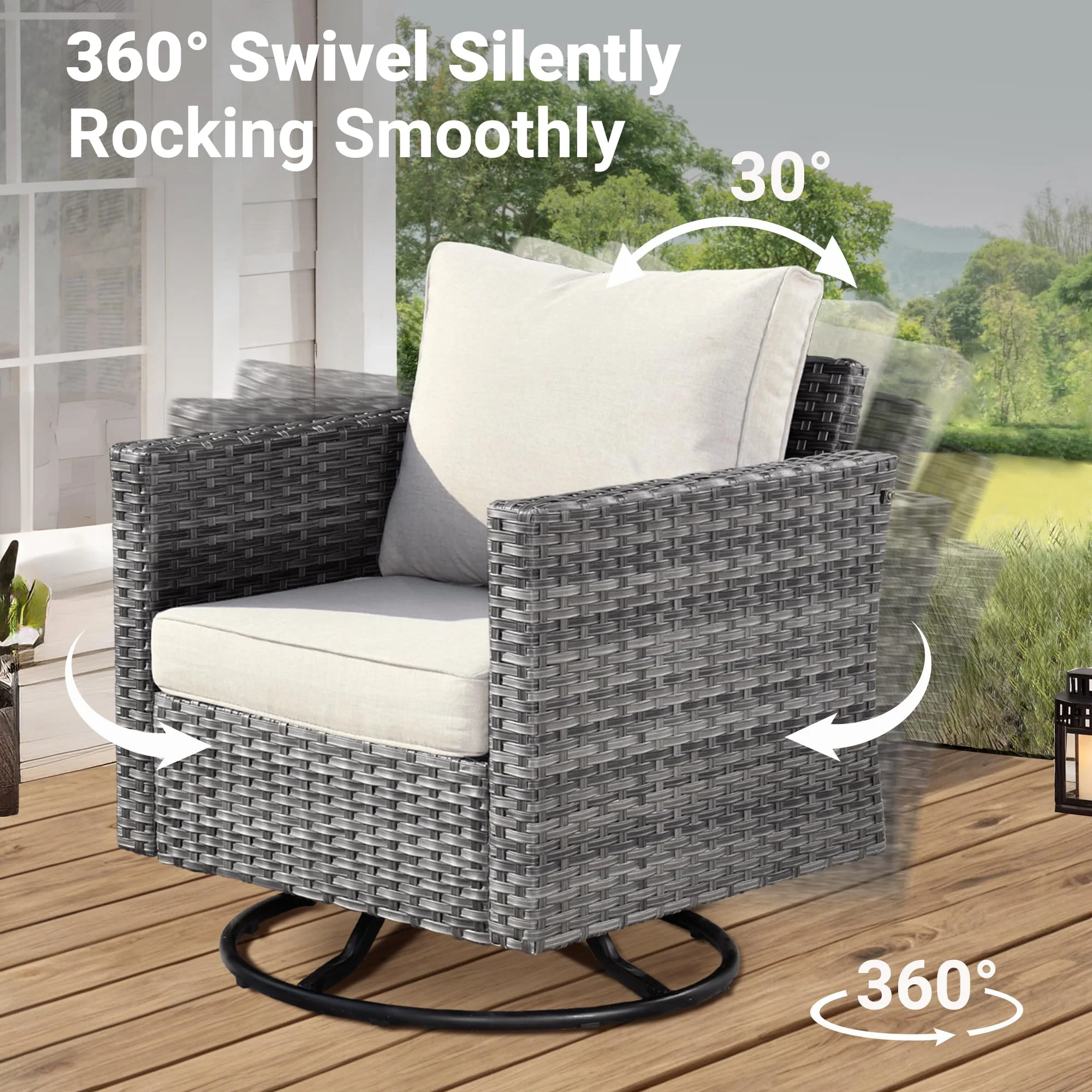 Ovios Patio Vultros 6-Piece Set With Swivel Chair Lover seat and 30'' Propane Fire Pit Table