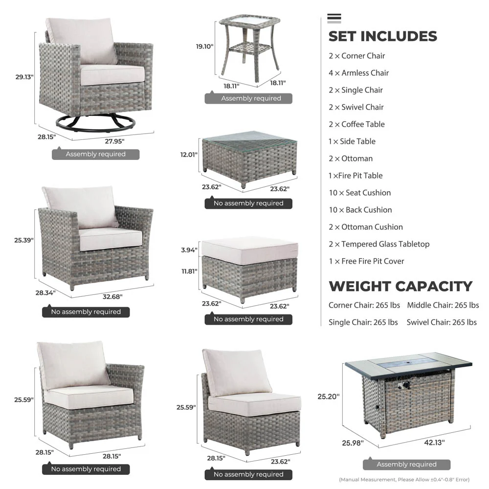 Ovios New Rimaru Series Patio Furniture Set 15-Piece include Swivel Chairs and 42
