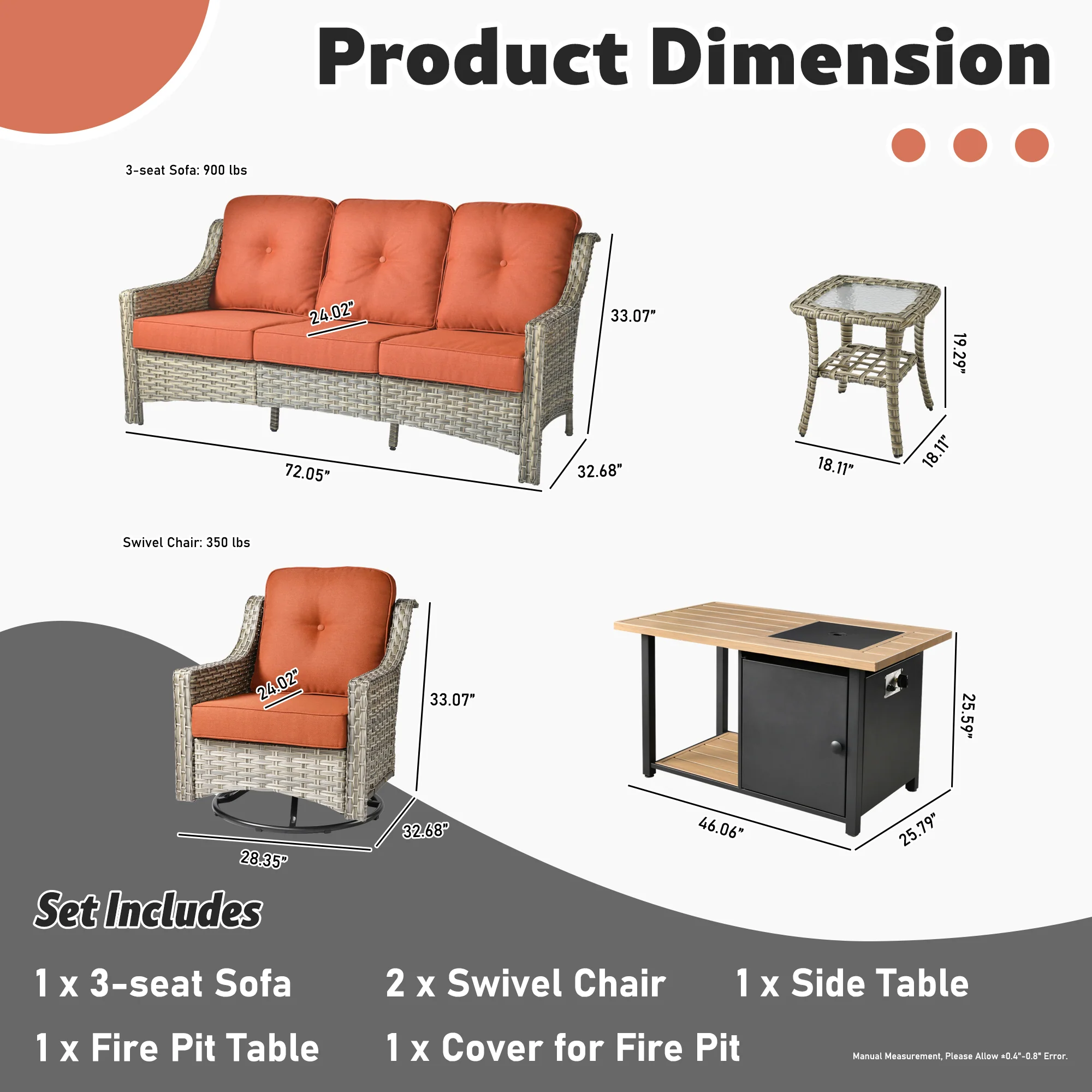 Ovios Conversation Set 5-Piece PAD Series include Rocking Chair & 47