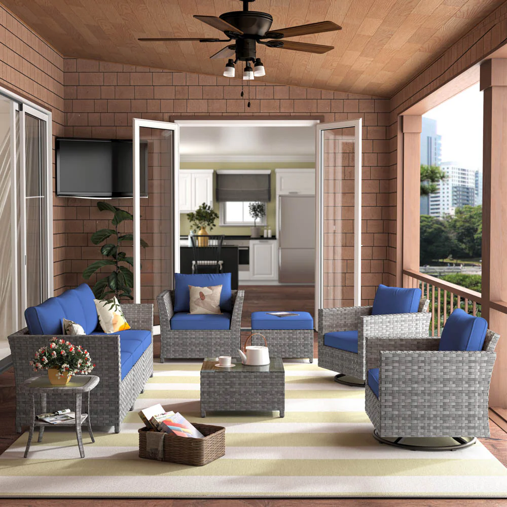 Ovios New Rimaru Series Patio Furniture Set 9-Piece include Swivel Chairs Set Partially Assembled