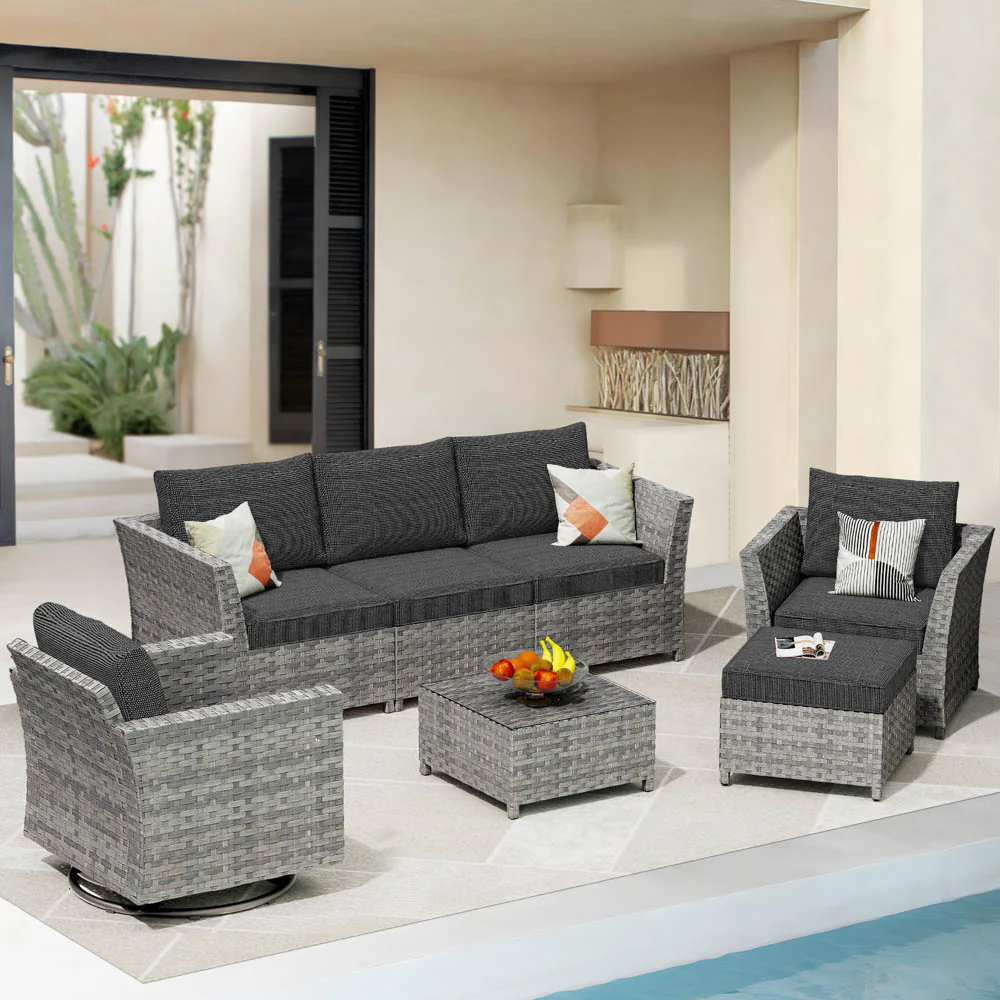 Ovios New Rimaru Series Patio Furniture Set 7-Piece include Swivel Chairs Set Partially Assembled