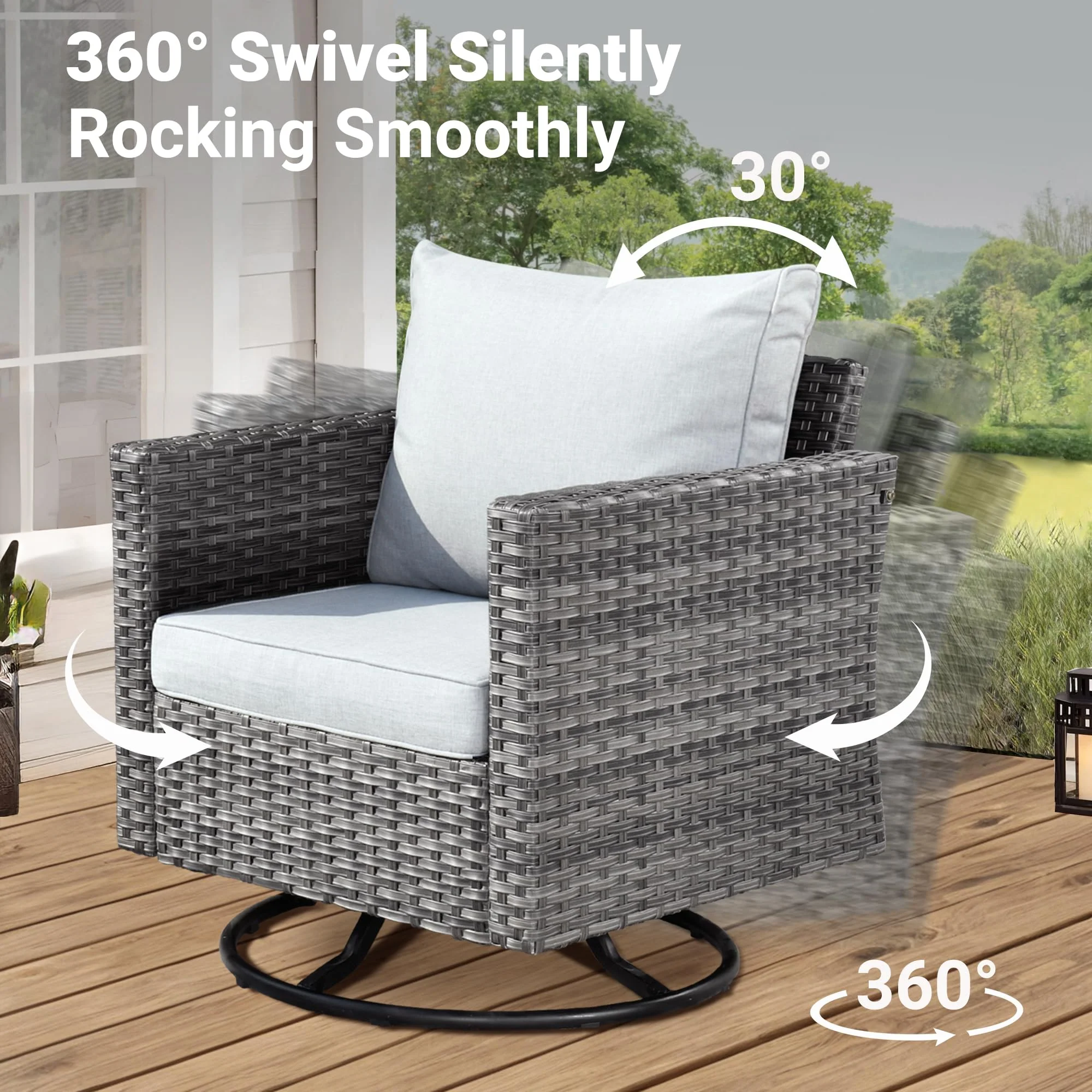 Ovios Patio Vultros 6-Piece Set With Swivel Chair Lover seat and 30'' Propane Fire Pit Table