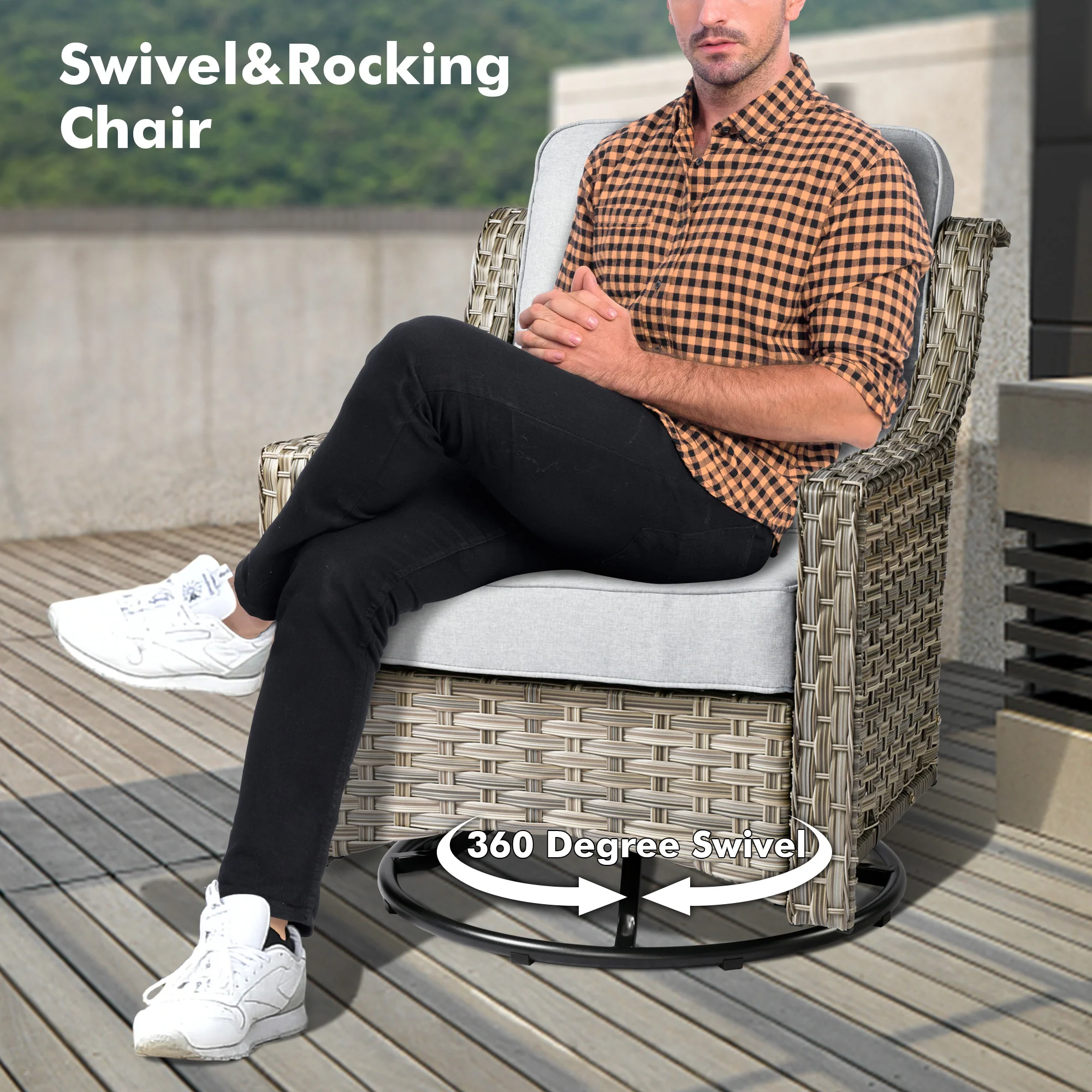 Ovios Conversation Set 5-Piece, PAD Series,Included Swivel Chair