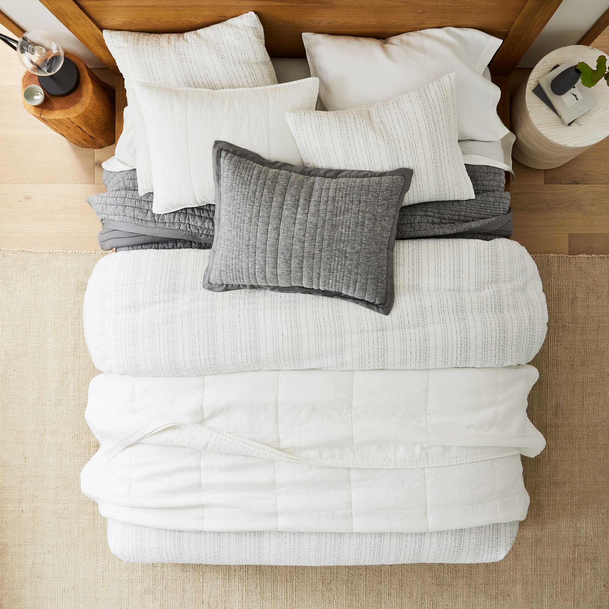 Space-Dyed Clipped Gauze Duvet Cover & Shams