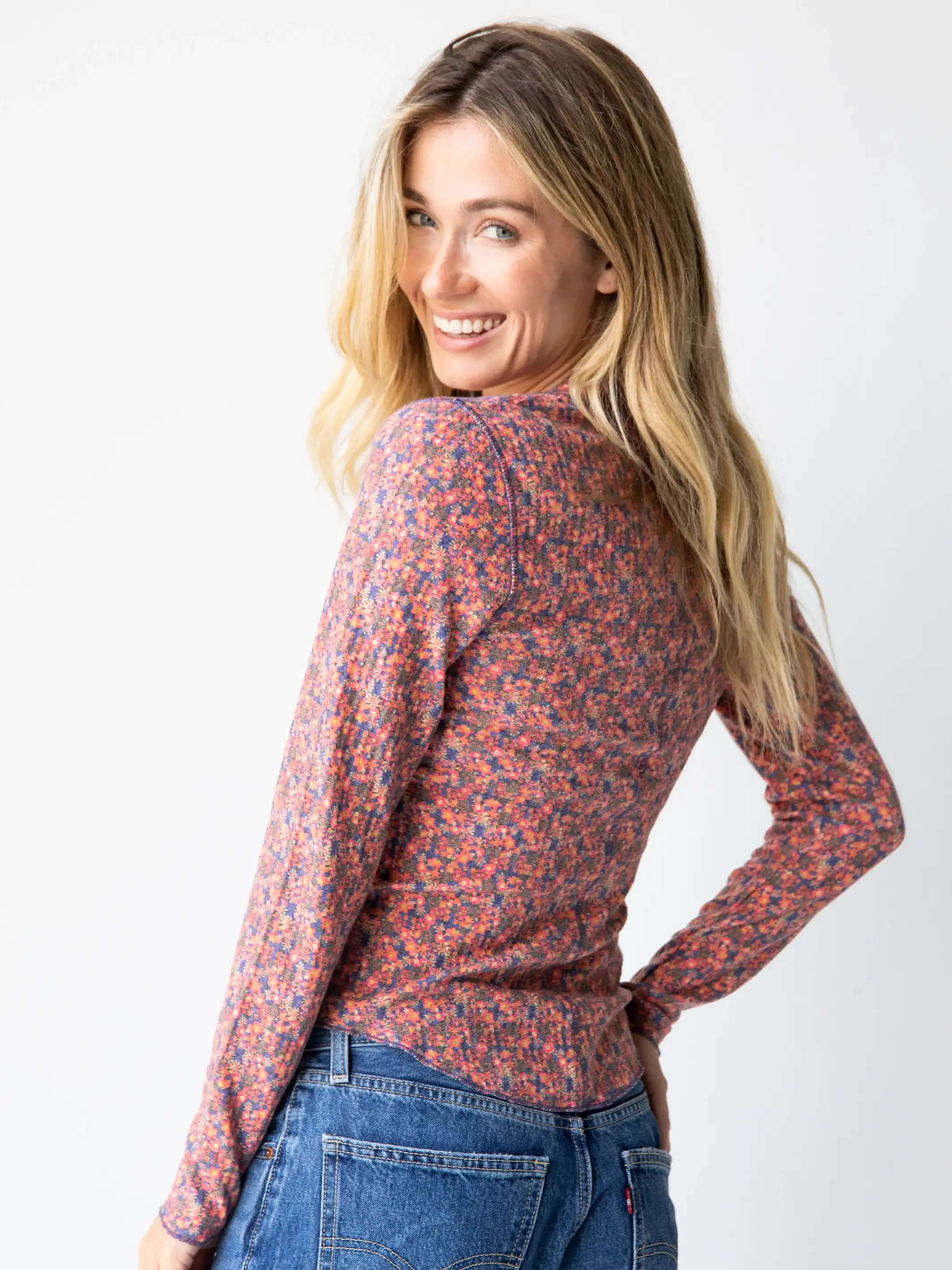 Reagan Thermal Henley - Pink Multi Floral