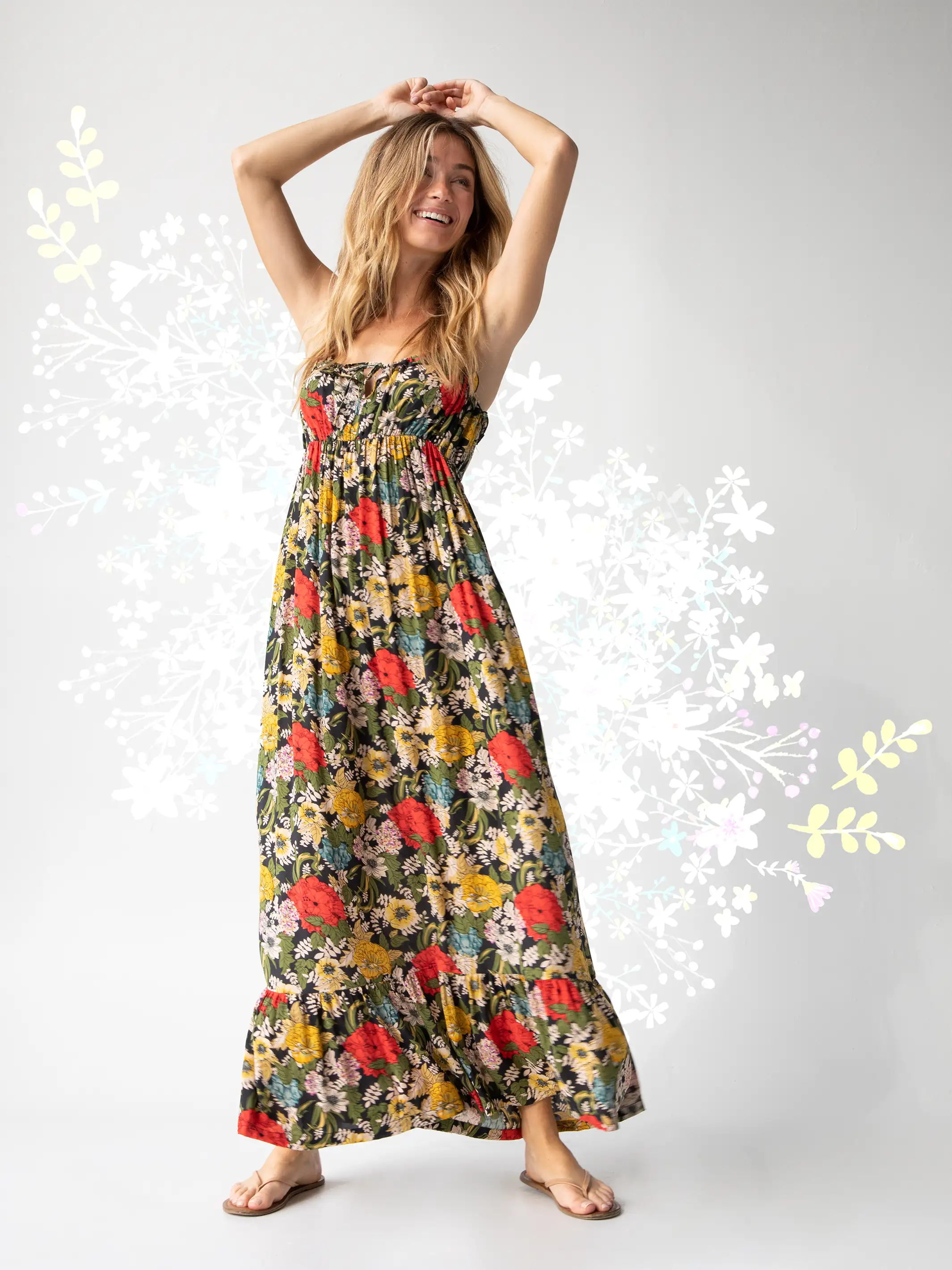 Elizabeth Maxi Dress - Black Red Poppy
