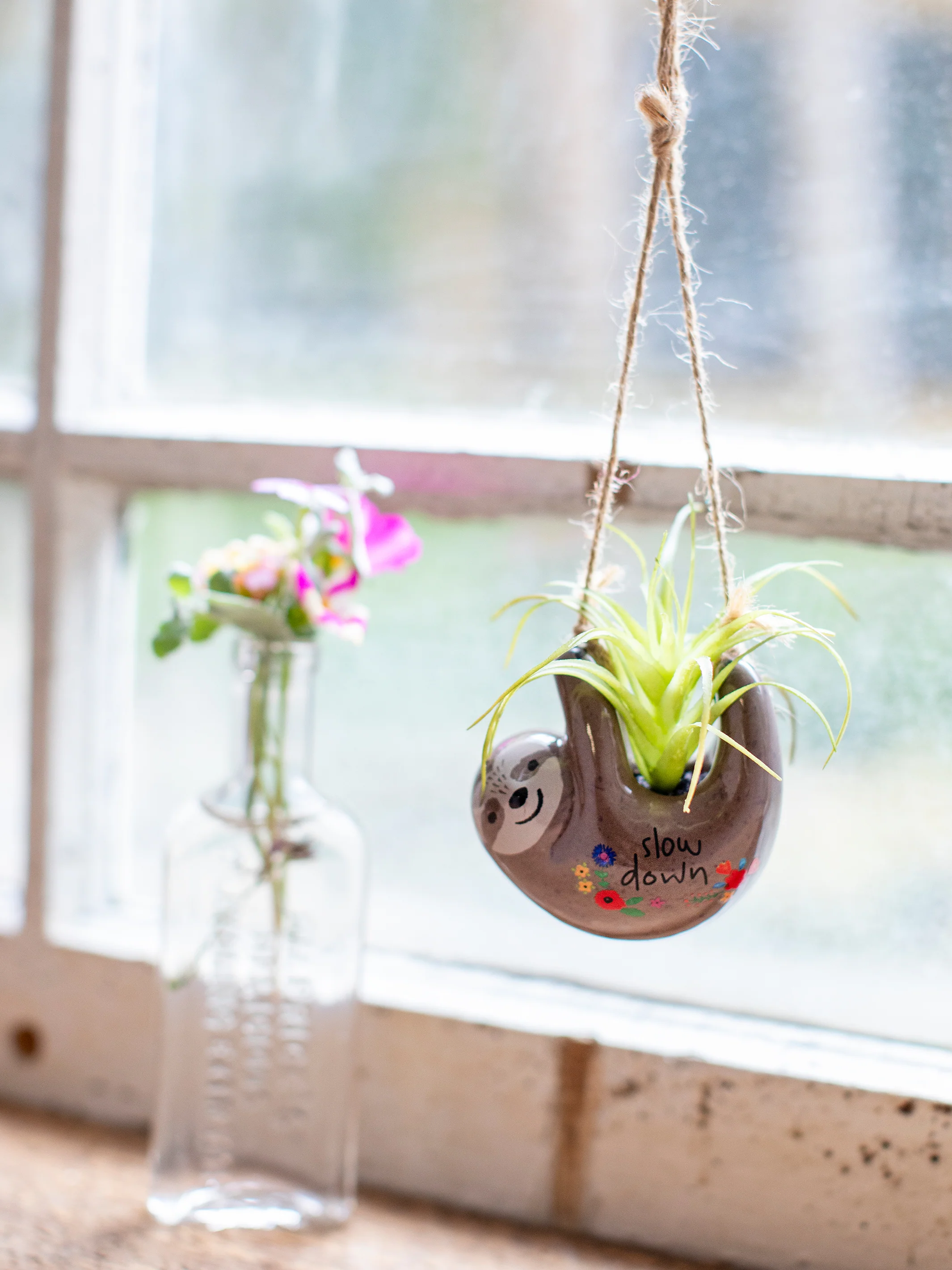 Faux Succulent Car Charm - Grey Sloth
