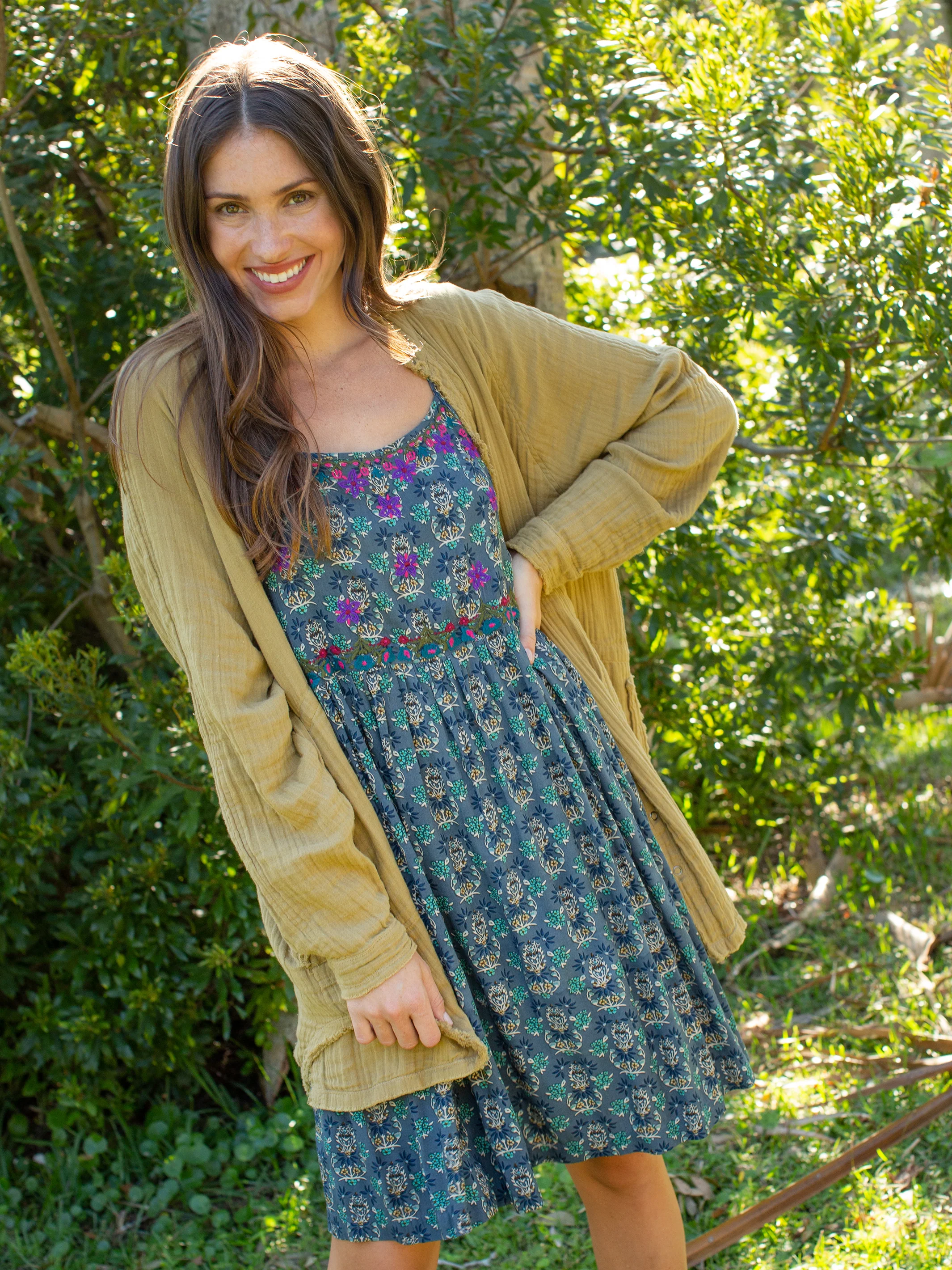 Embroidered Sara Dress - Dark Teal Medallion
