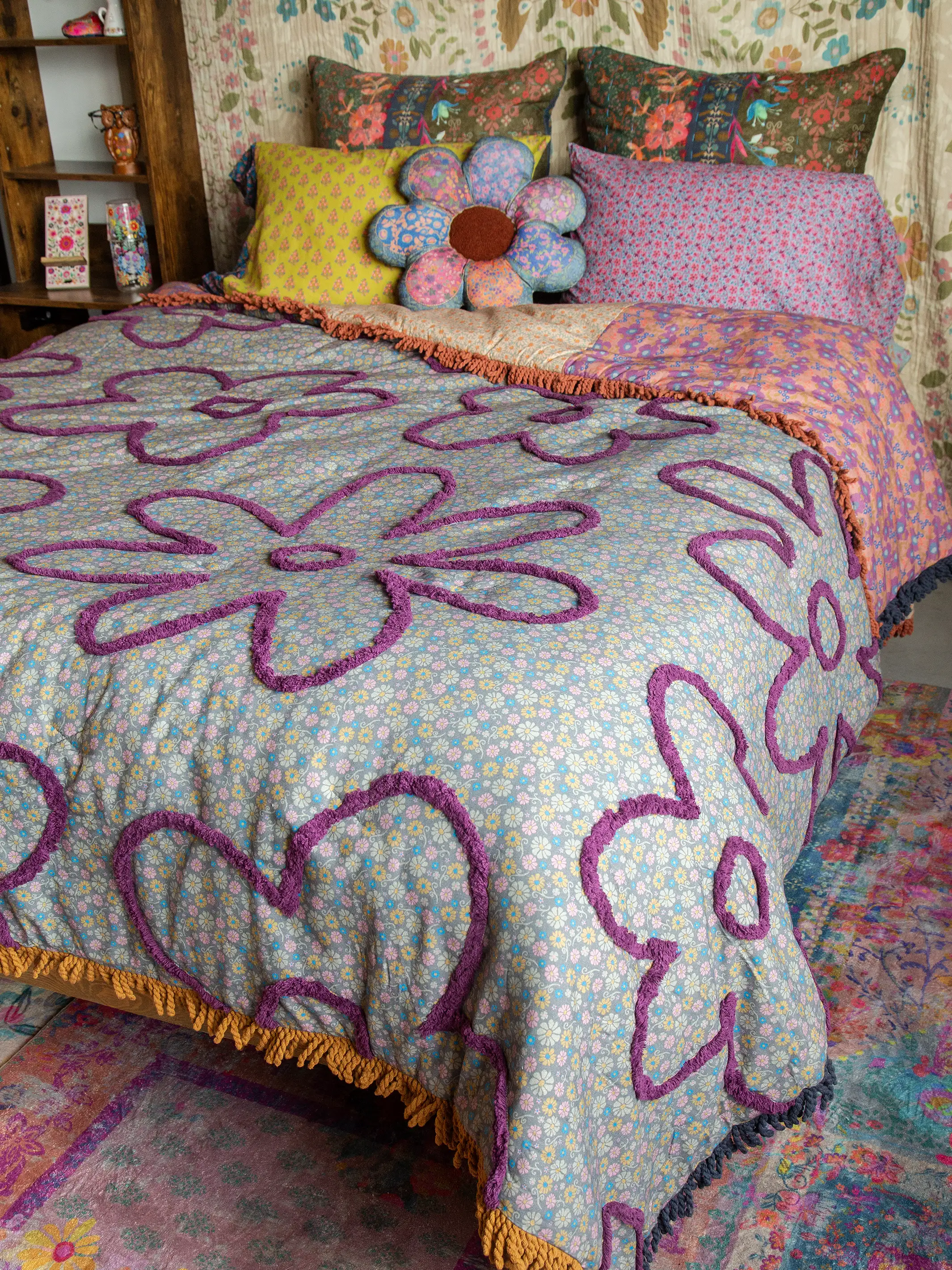 Boho Tufted Reversible Bed Cover - Calico