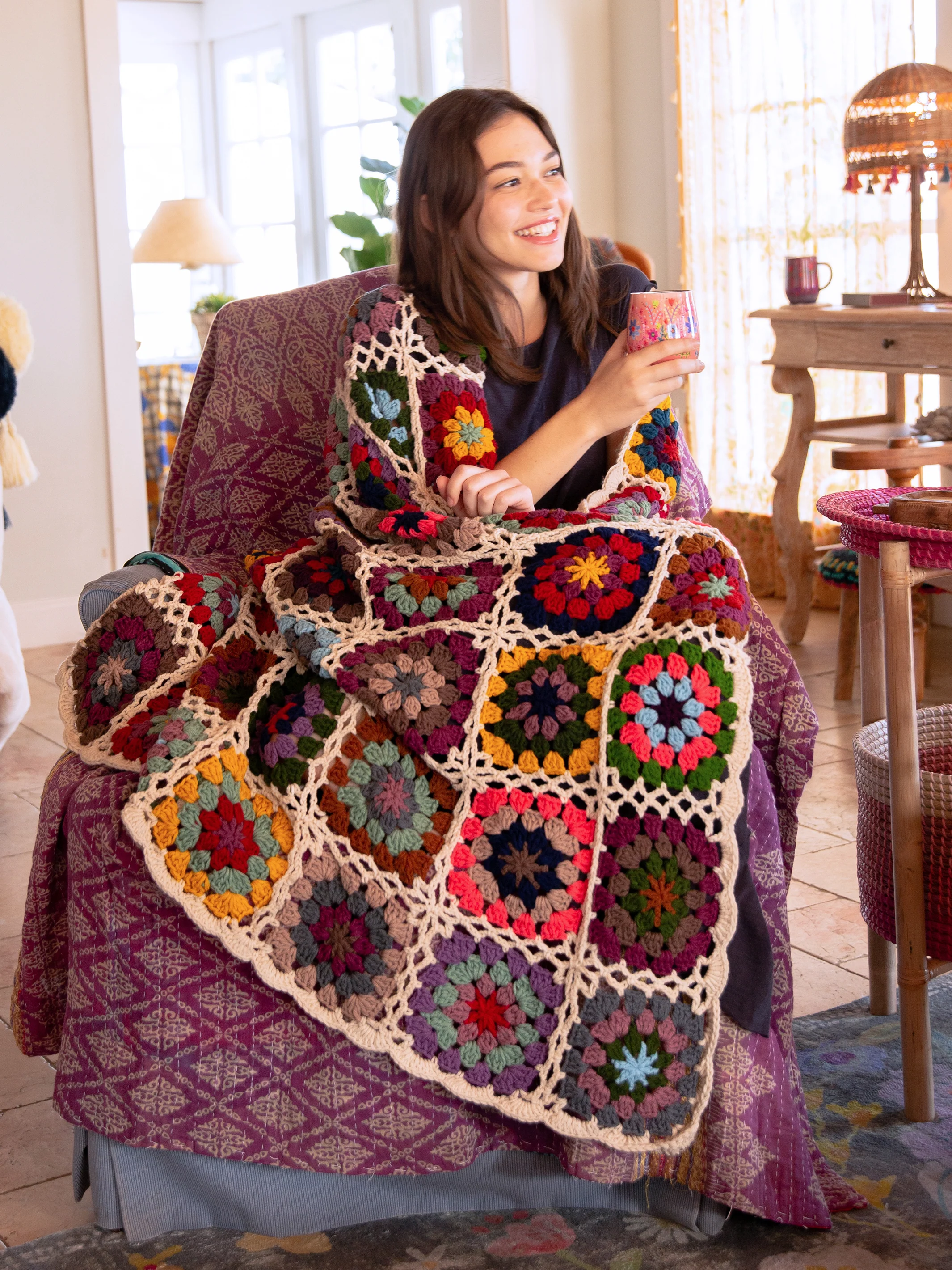 Granny Square Crochet Throw Blanket - Multicolored
