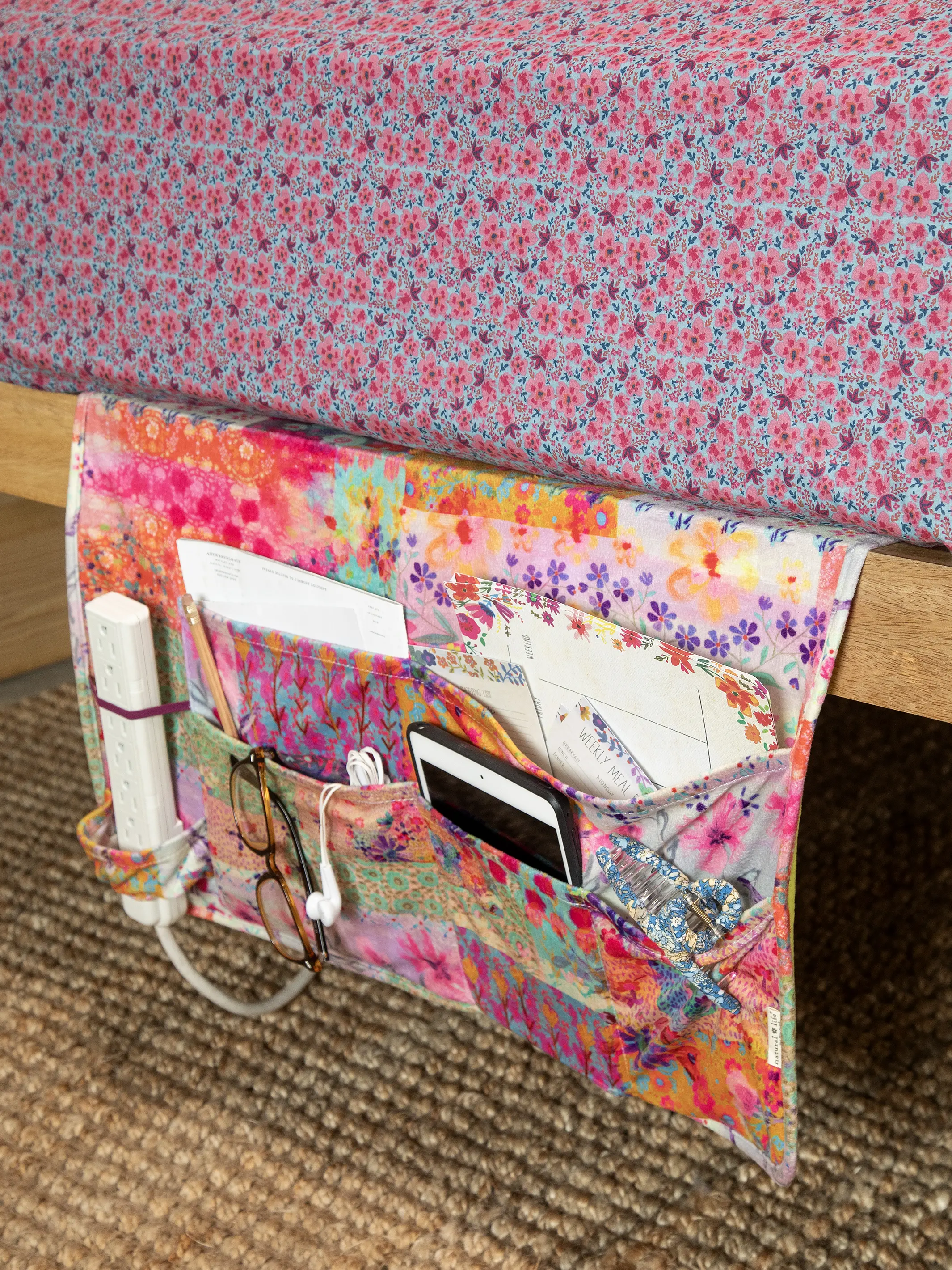 XL Bedside Caddy - Pink Watercolor Patchwork