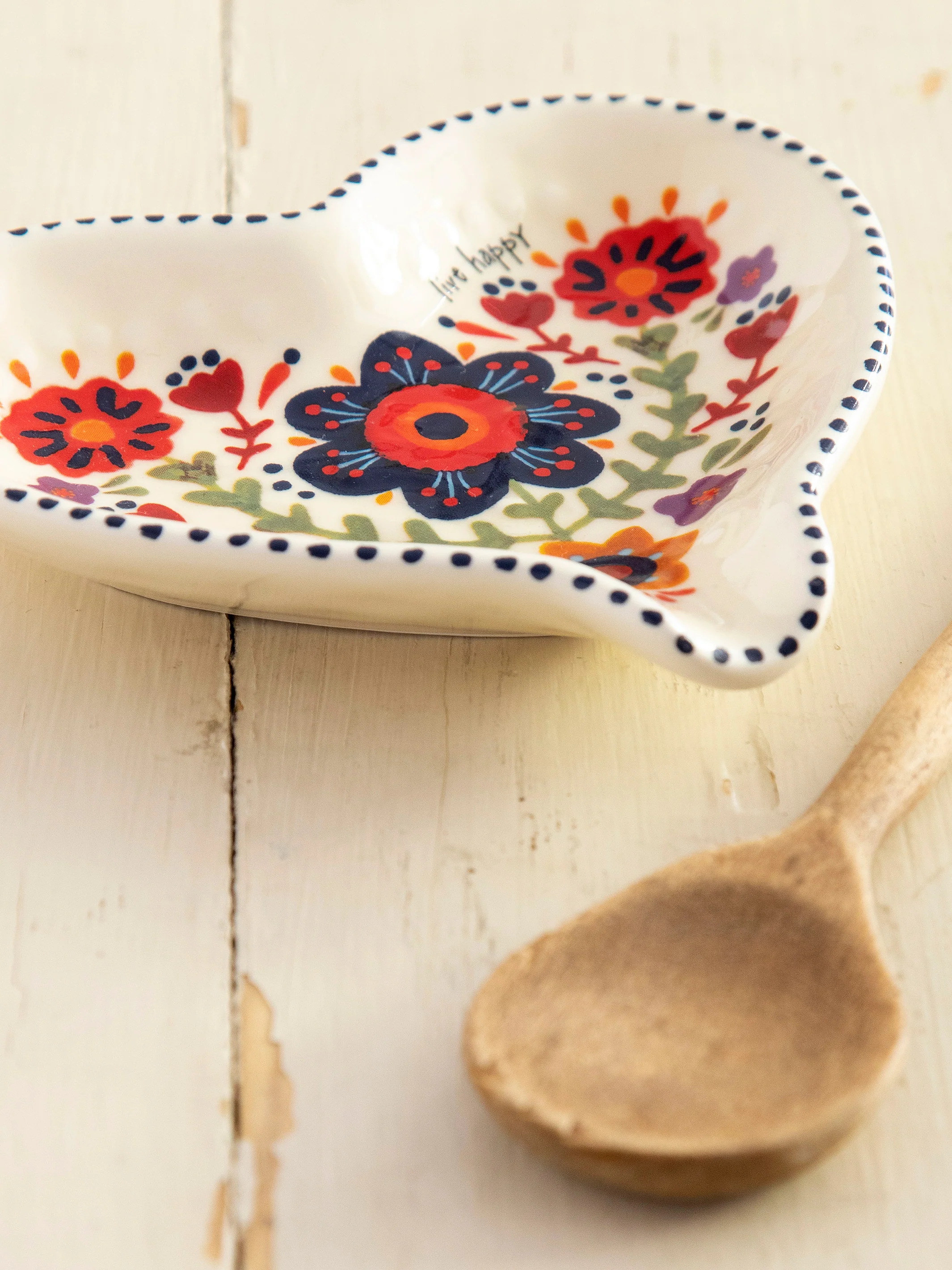 Ceramic Heart Spoon Rest - Live Happy