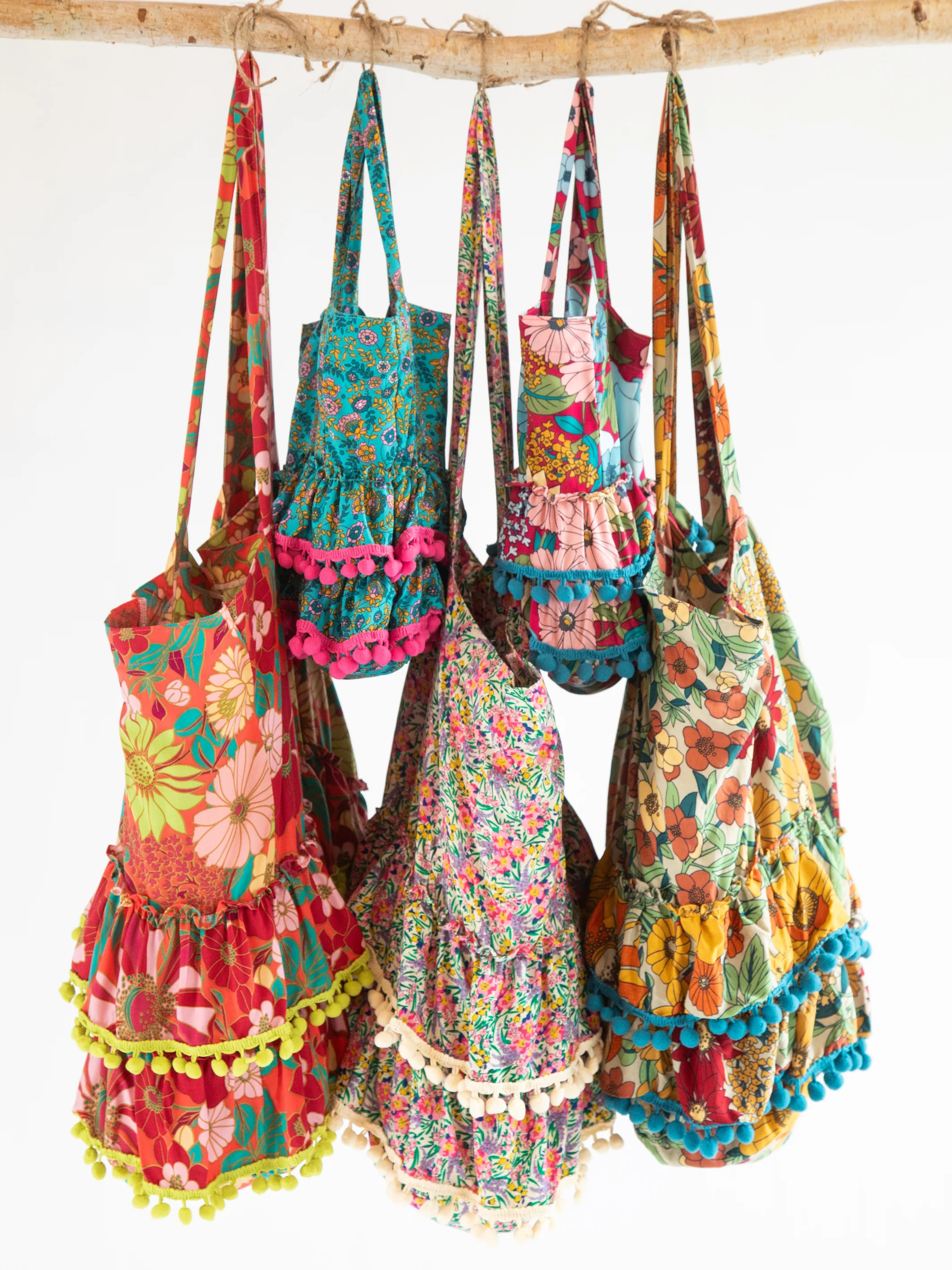 Ruffle Tote Bag - Ditsy Neon Floral