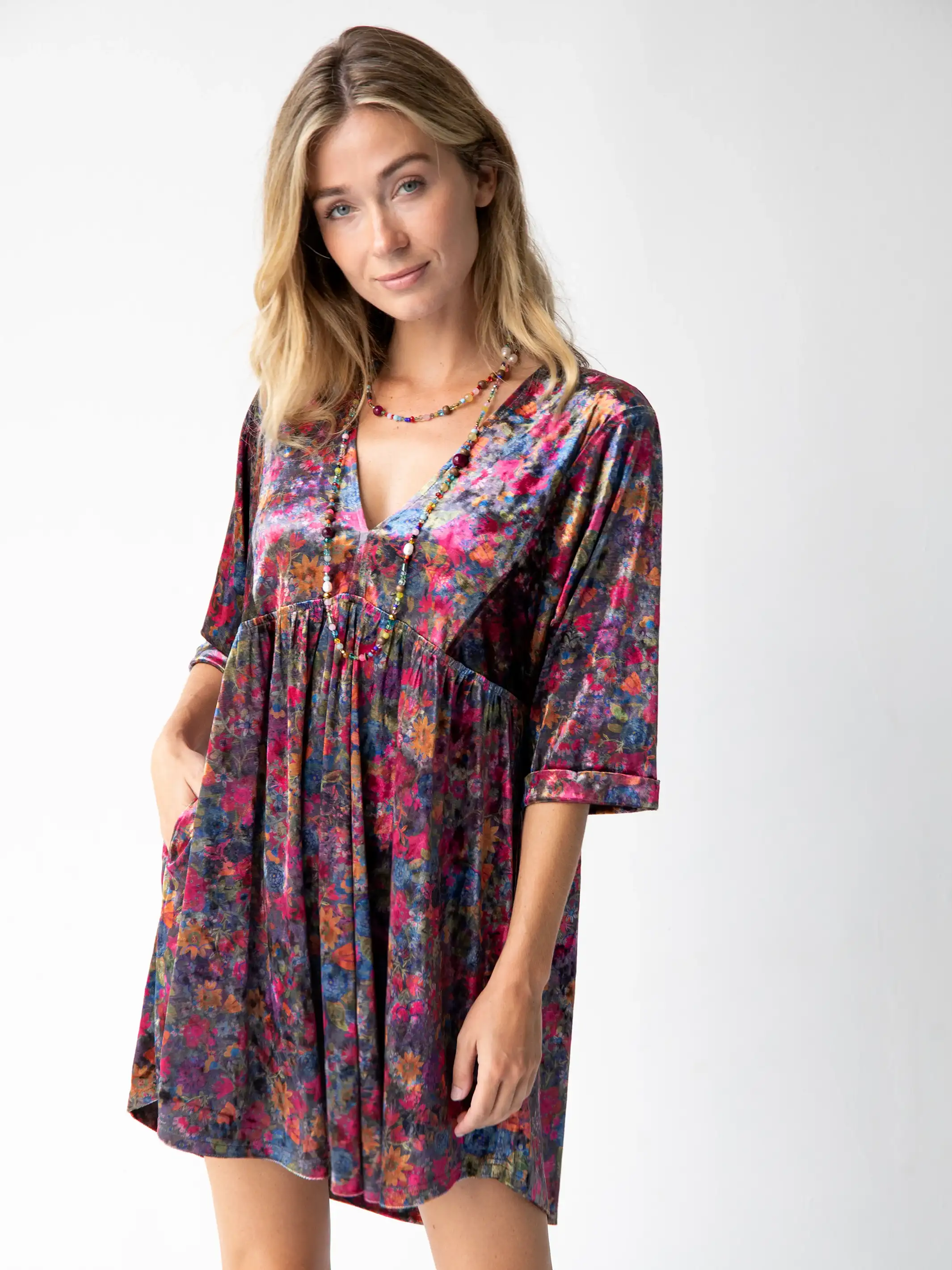 Stella Velvet Dress - Dark Floral Garden