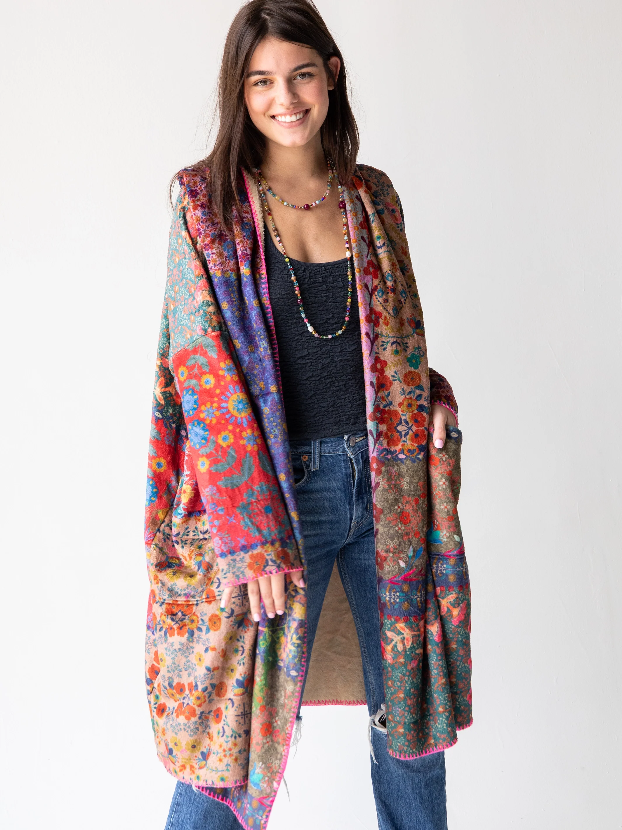 Long Blanket Kimono - Vintage Patchwork