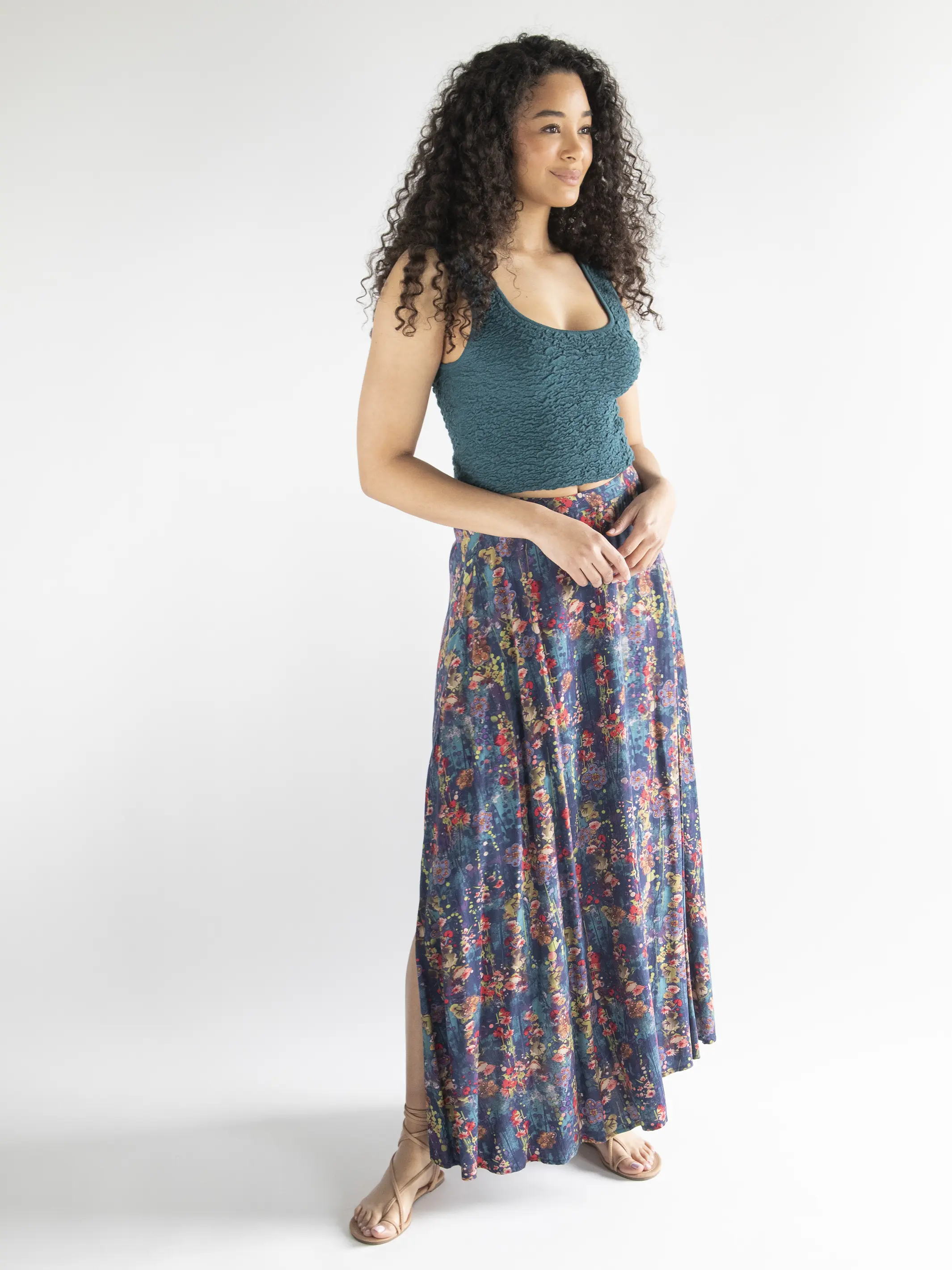 Ginger Side-Slit Maxi Skirt - Watercolor Floral