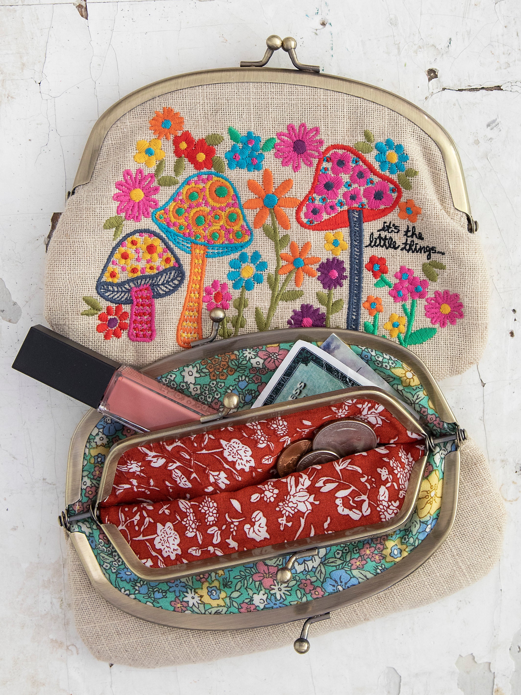 Embroidered Coin Purse - Cream Mushroom