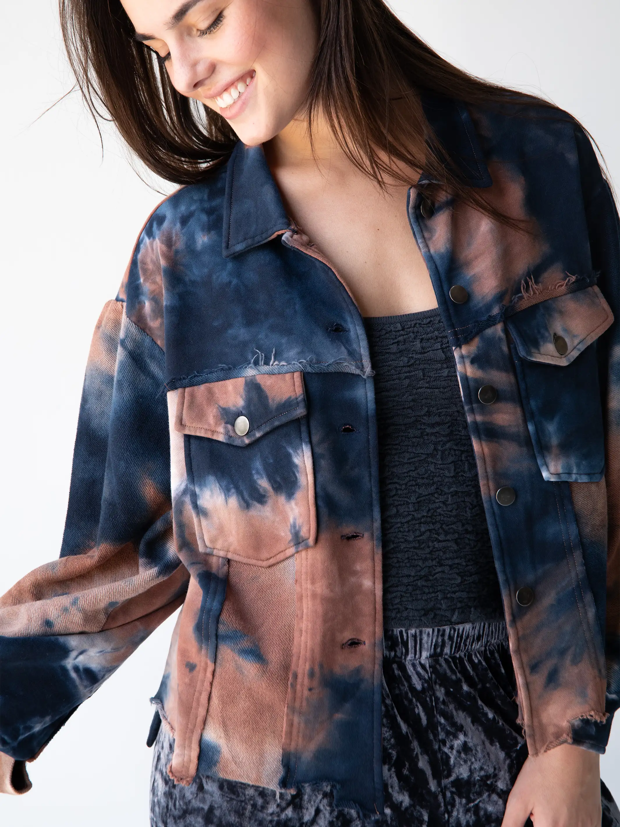 Laney Jacket - Navy Rust Tie-Dye